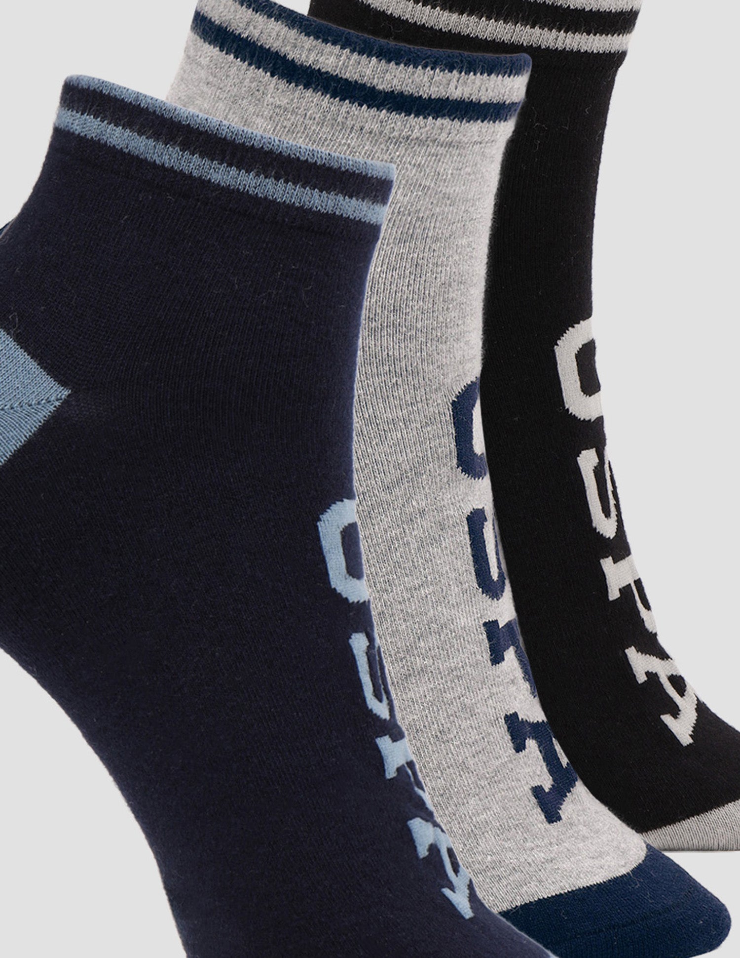 Super Soft Stretch ES010 Socks - Pack Of 3 Navy, Black, Light Grey Mel - U.S. Polo Assn. India | Large