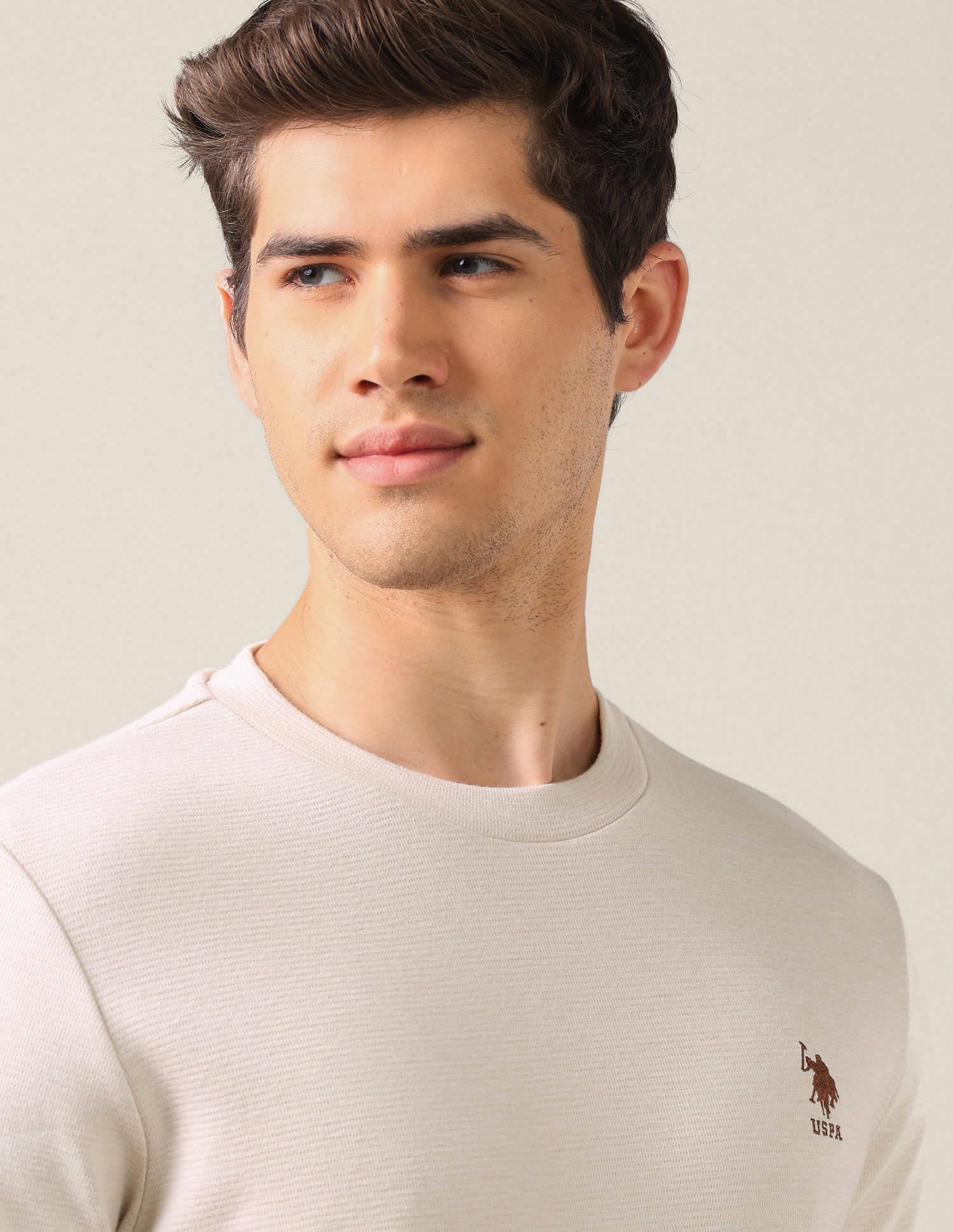 Solid Slim Fit T-Shirt Beige - U.S. Polo Assn. India | Large