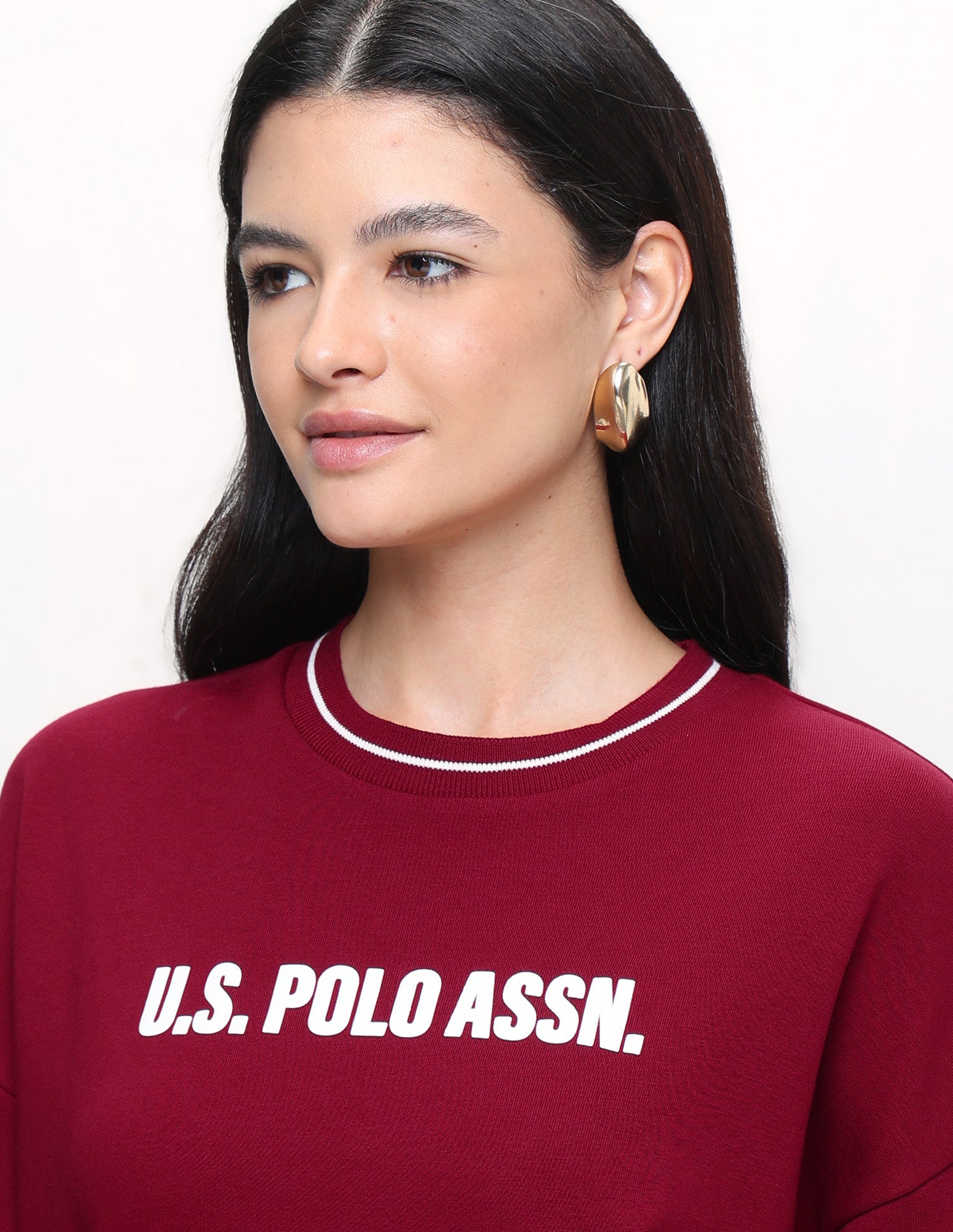 Brand Printed Oversized Fit Sweatshirt Dark Red - U.S. Polo Assn. India | Large