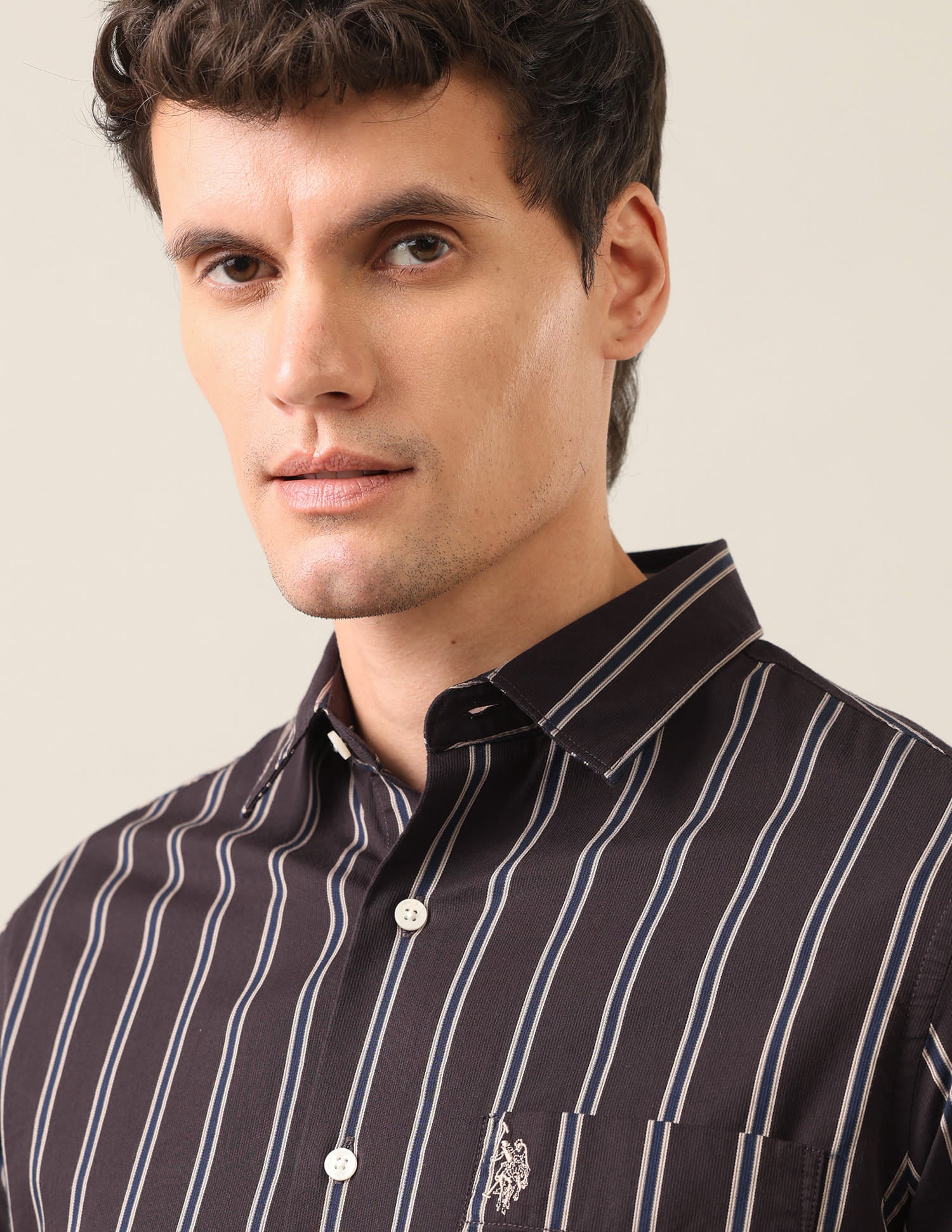 Vertical Striped Dobby Shirt Choco - U.S. Polo Assn. India | Large