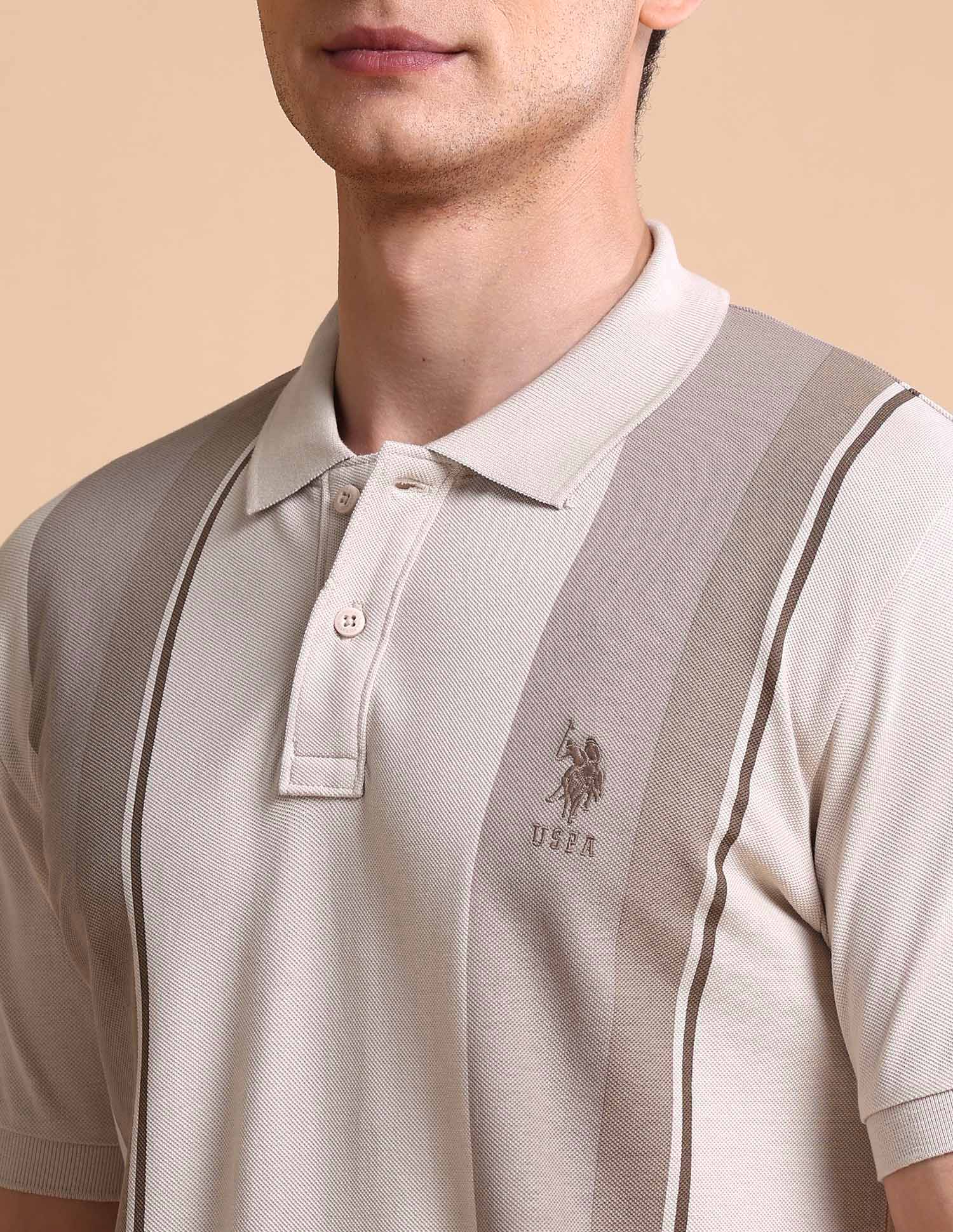 Colourblocked Slim Fit Polo Shirt Beige - U.S. POLO ASSN. | Large