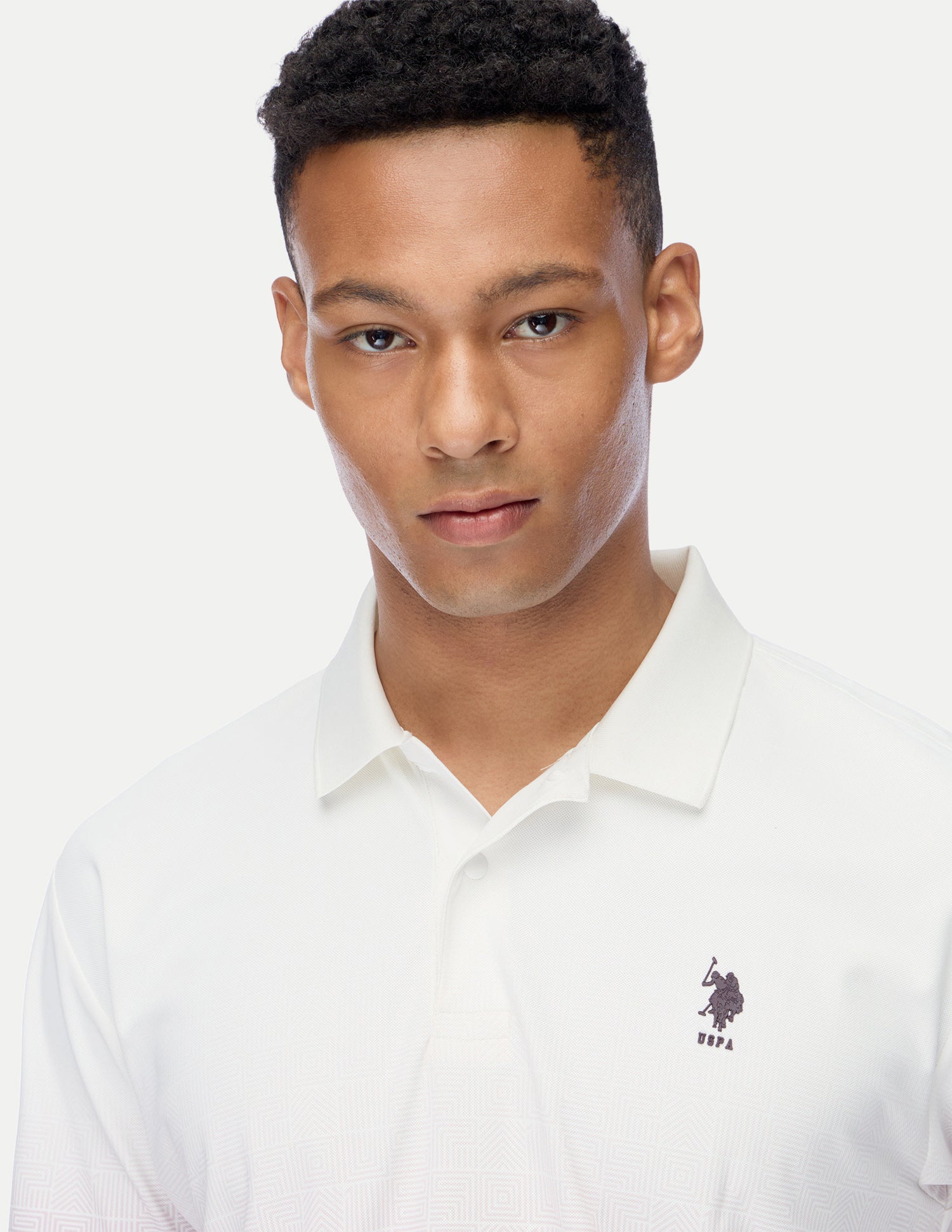 Geometric Printed Regular Fit Active Polo Shirt White - U.S. Polo Assn. India | Large