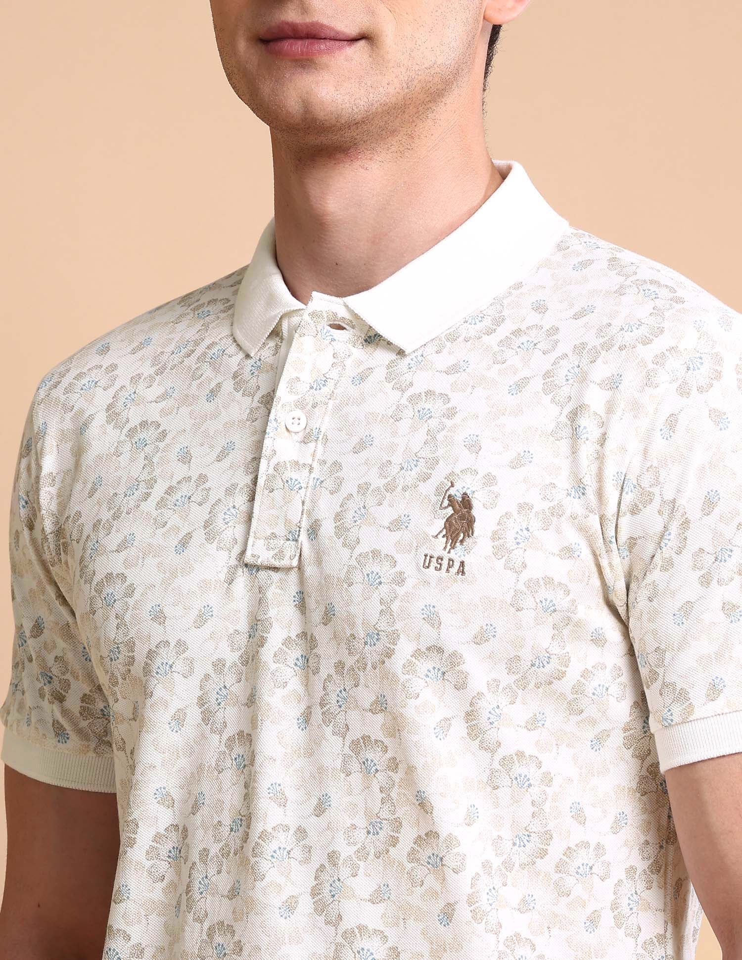 Floral Printed Slim Fit Polo Shirt Off White - U.S. POLO ASSN. | Large