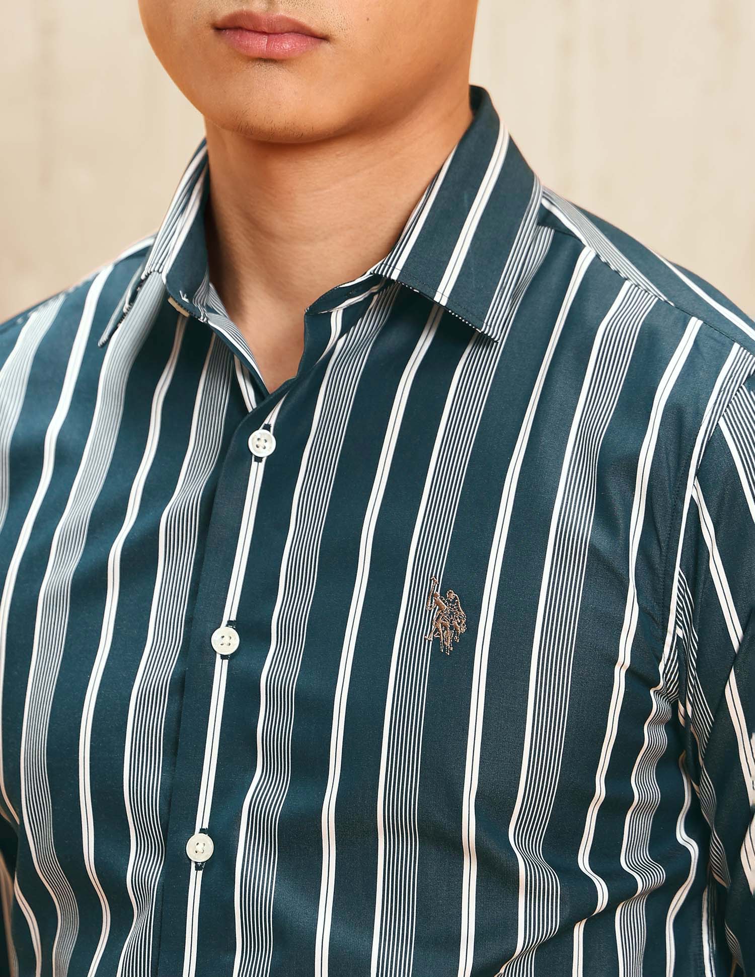 Poplin Vertical Striped Shirt Teal - U.S. POLO ASSN. | Large