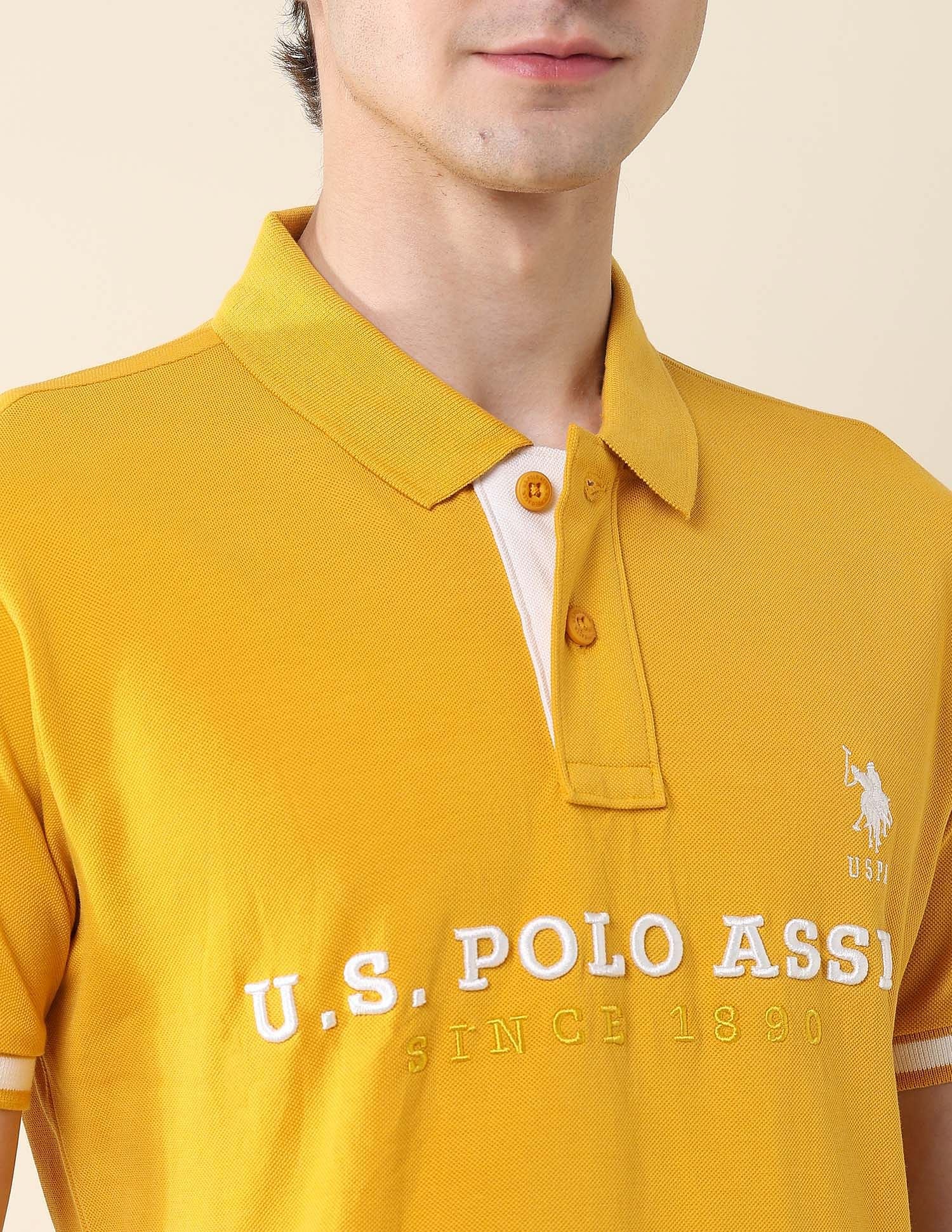Slim Fit Brand Embroidered Polo Shirt Dark Yellow - U.S. POLO ASSN. | Large