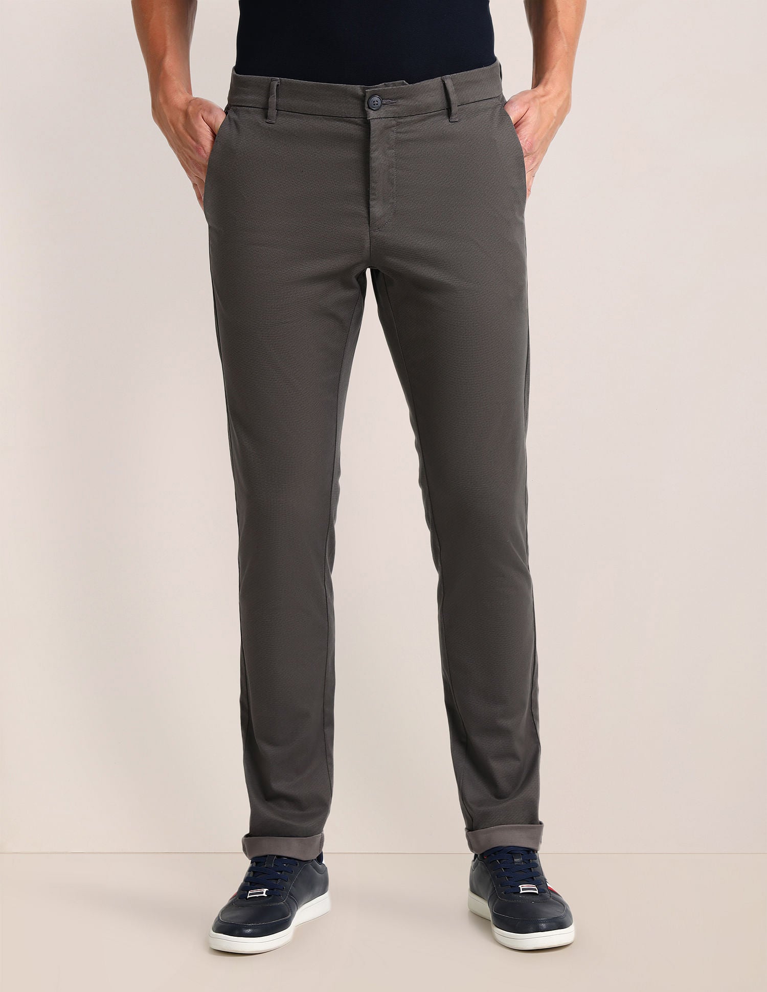 Mid Rise Regular Fit Trousers Grey - U.S. Polo Assn. India | Large