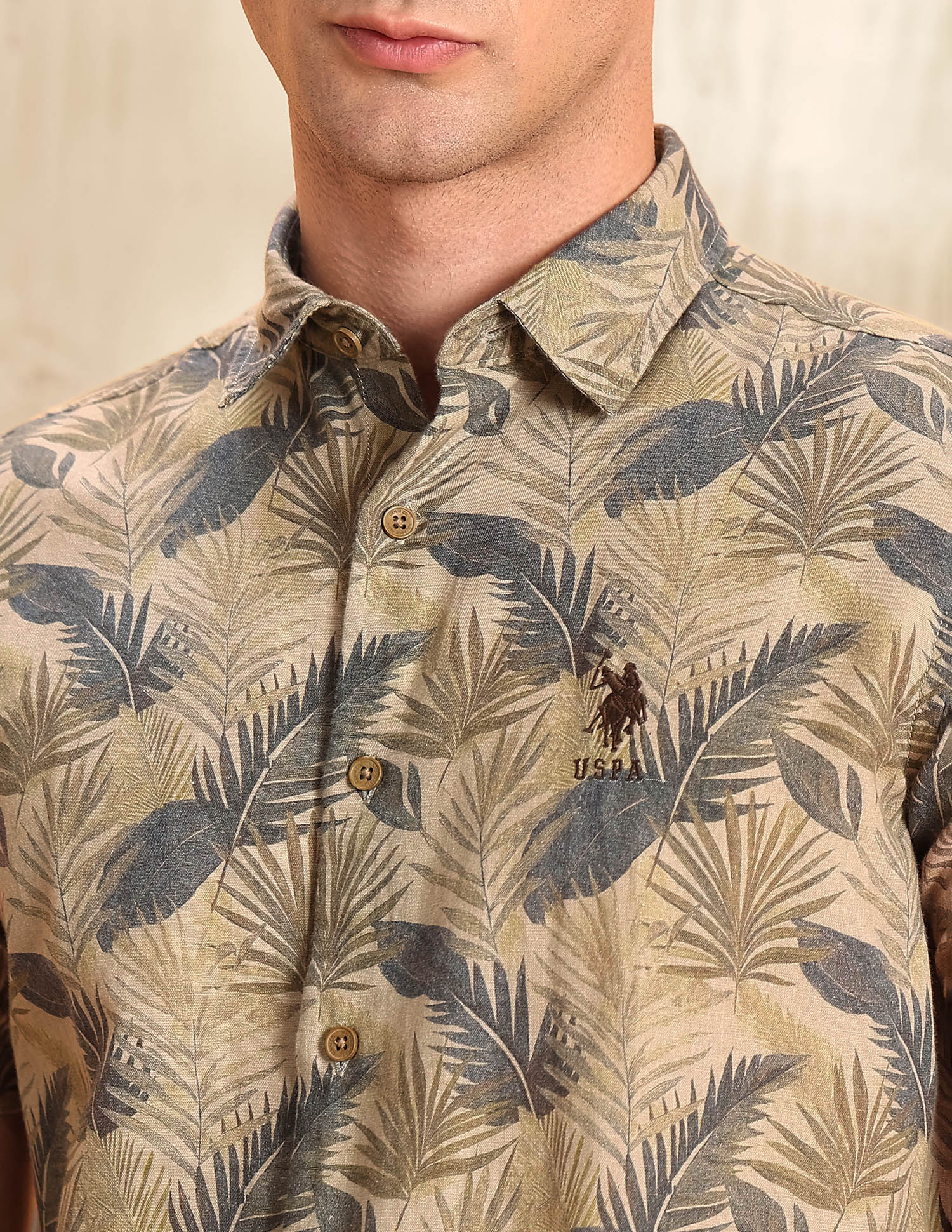 Tropical Printed Legend Of Horseshoe Shirt Olive - U.S. POLO ASSN. | Large
