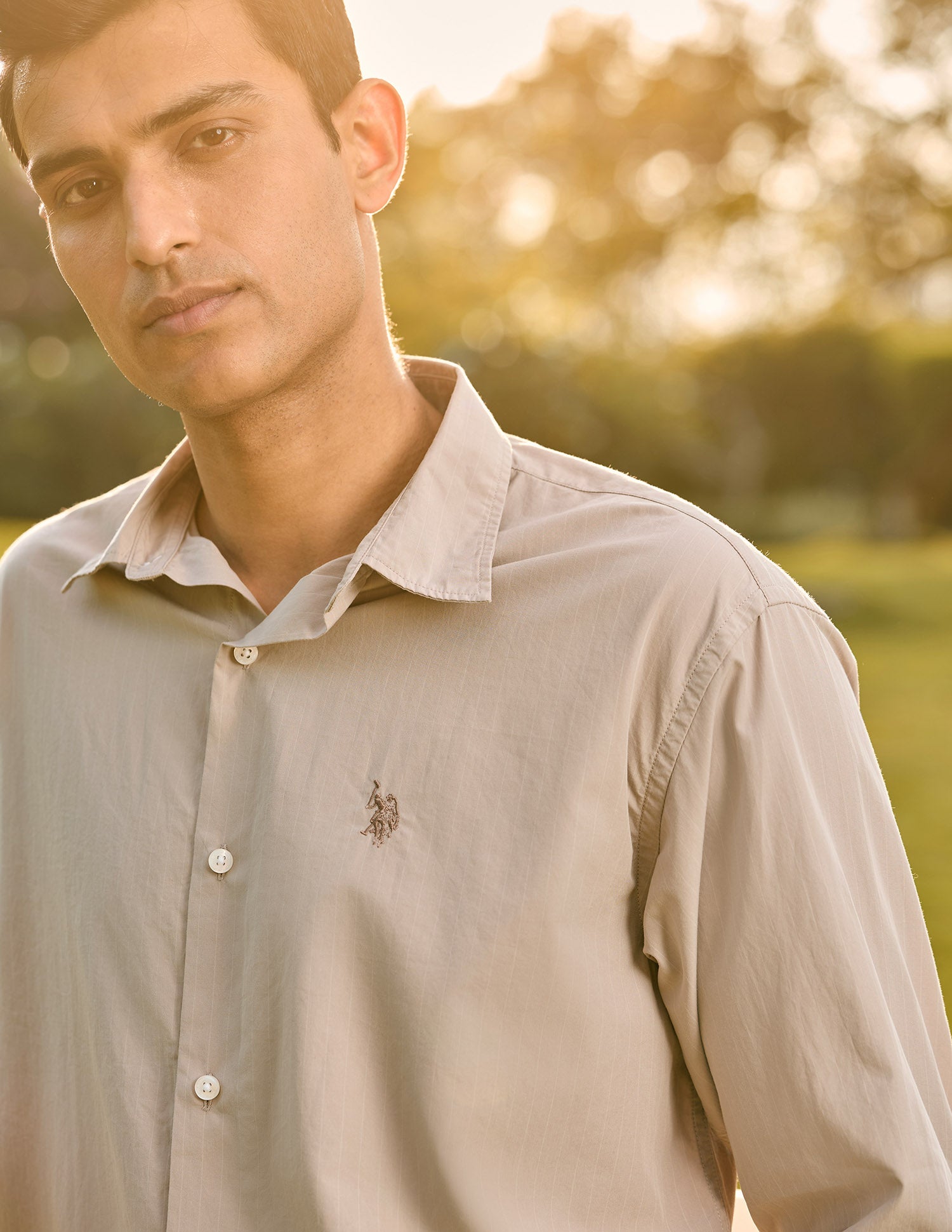 Pacho X Vertical Striped Tailored Fit Shirt Grey - U.S. POLO ASSN. | Large