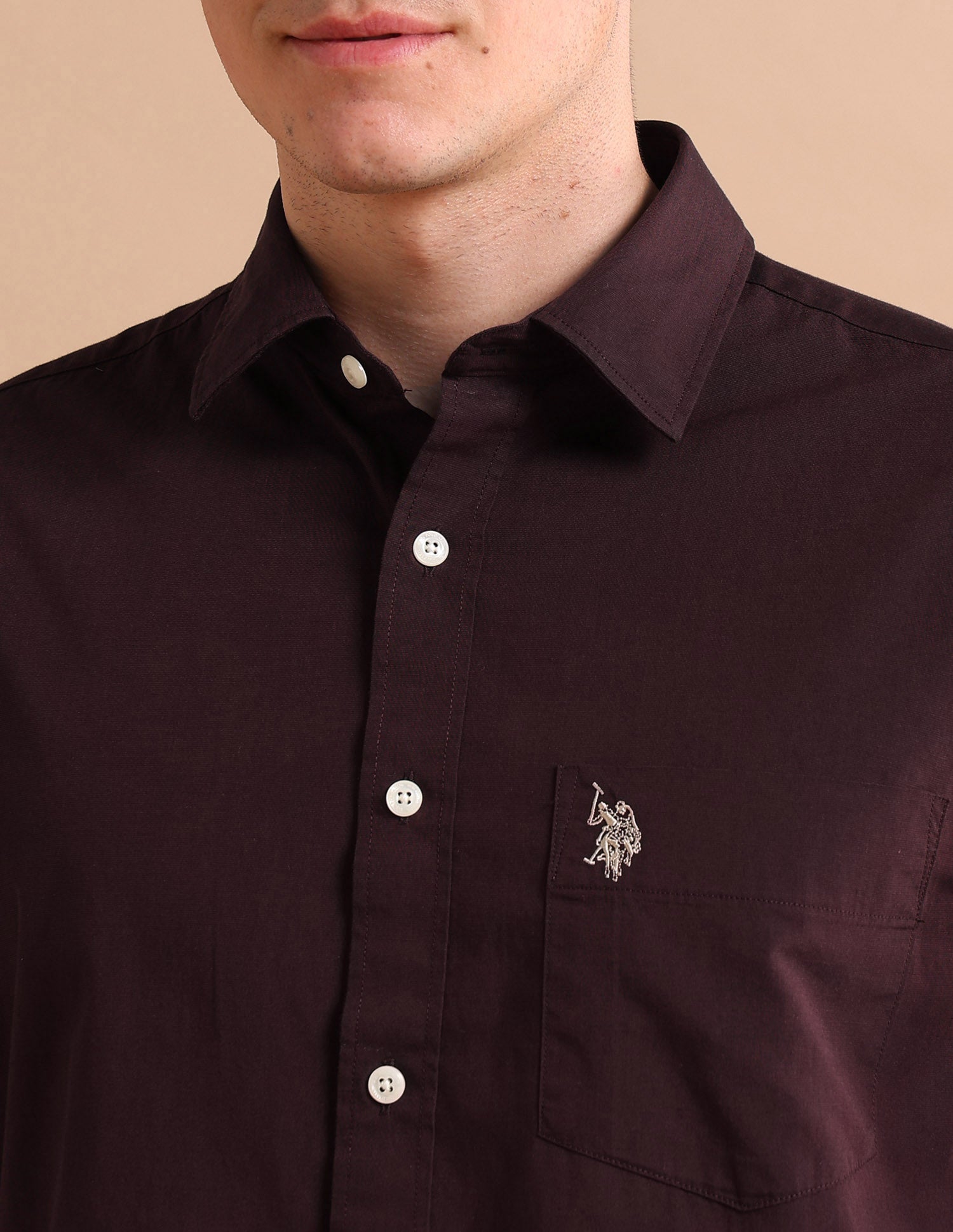 Textured Cotton Shirt Maroon - U.S. POLO ASSN. | Large