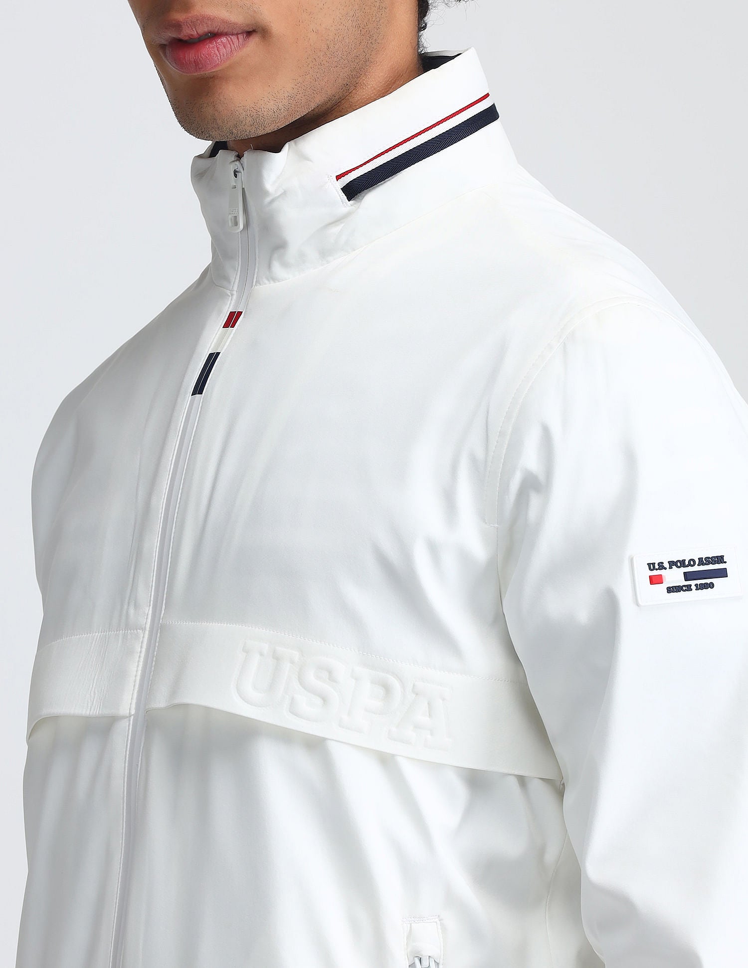 Brand Printed Regular Fit Jacket White - U.S. Polo Assn. India | Large