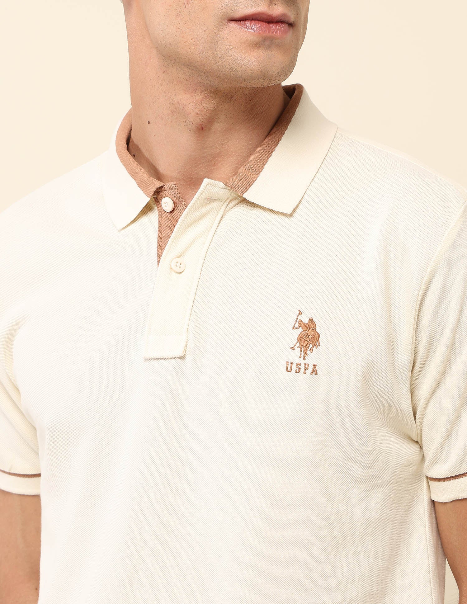 Pure Cotton Slim Fit Polo Shirt Off White - U.S. Polo Assn. India | Large