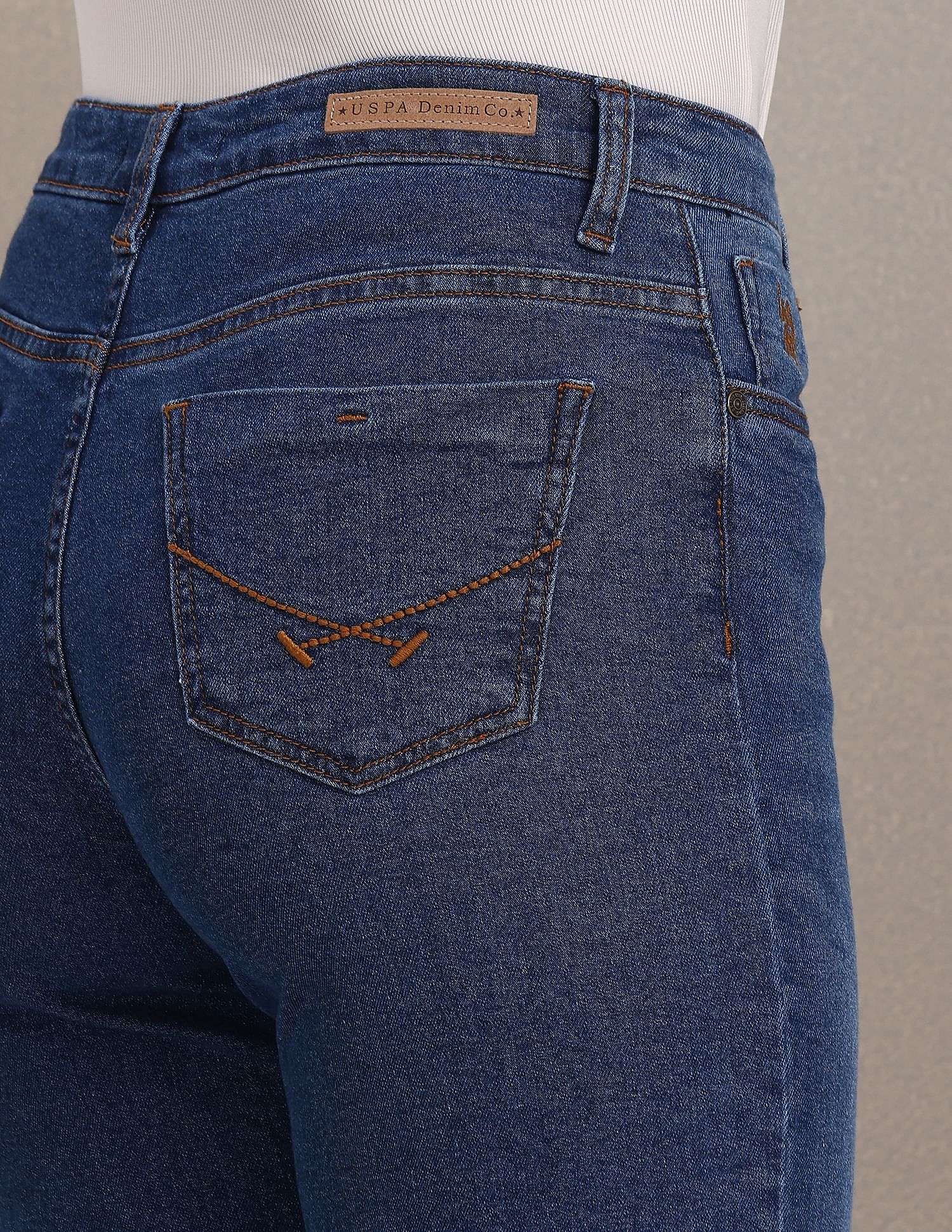 High Rise Stone Wash Flared Jeans Blue - U.S. POLO ASSN. | Large