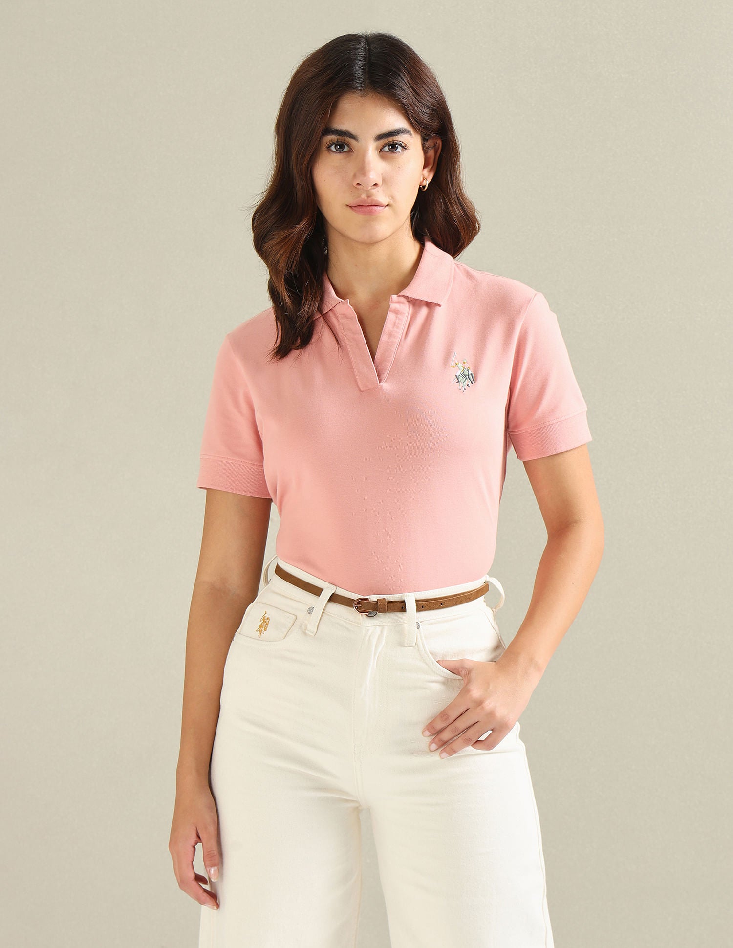 Cotton Stretch Boxy Polo Shirt Peach - U.S. POLO ASSN. | Large