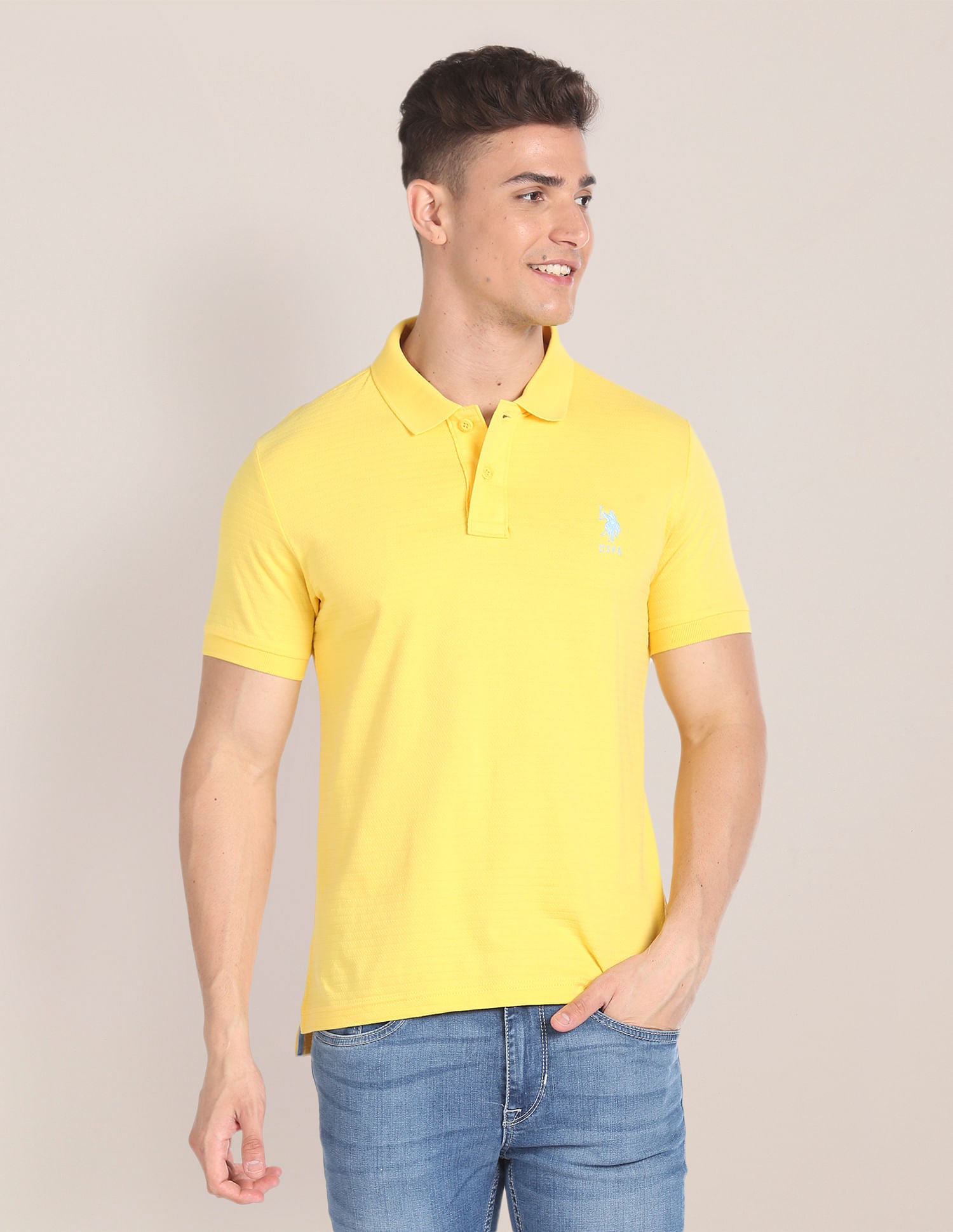 Horizontal Stripe Slim Polo Shirt Yellow - U.S. Polo Assn. India | Large