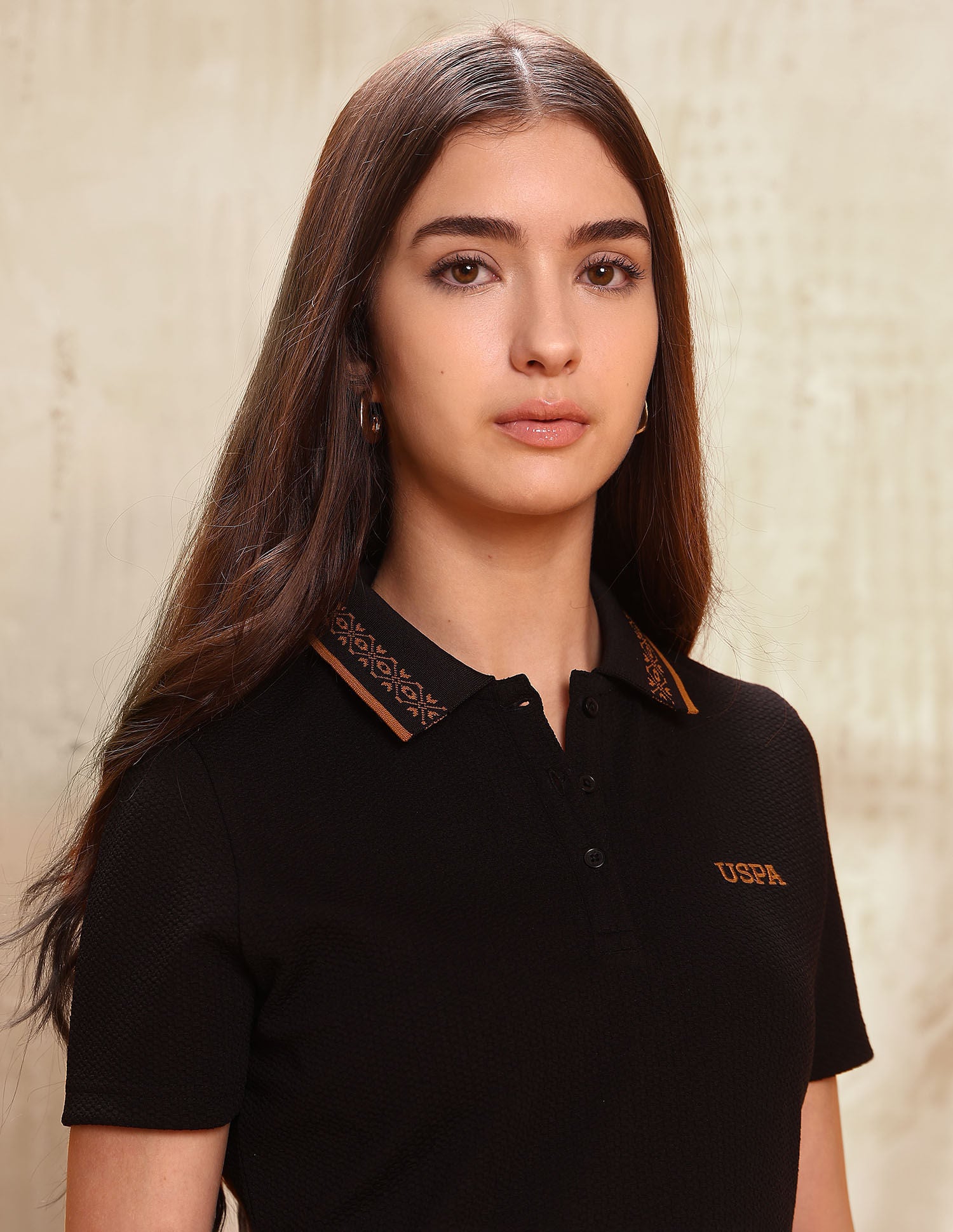 Polo Collar Textured Mini Dress Black - U.S. POLO ASSN. | Large