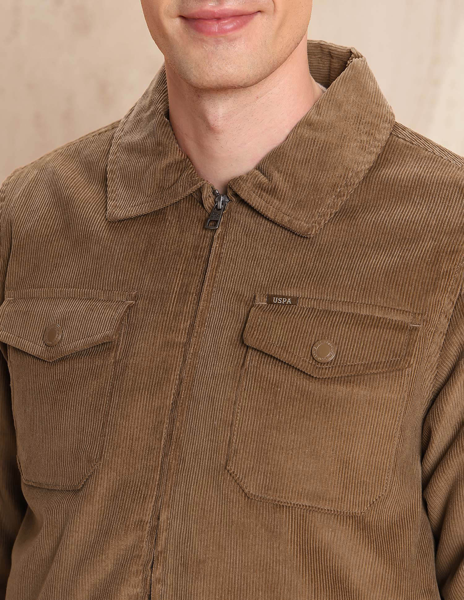 Solid Legend Of Horseshoe Regular Fit Jacket Khaki - U.S. Polo Assn. India | Large