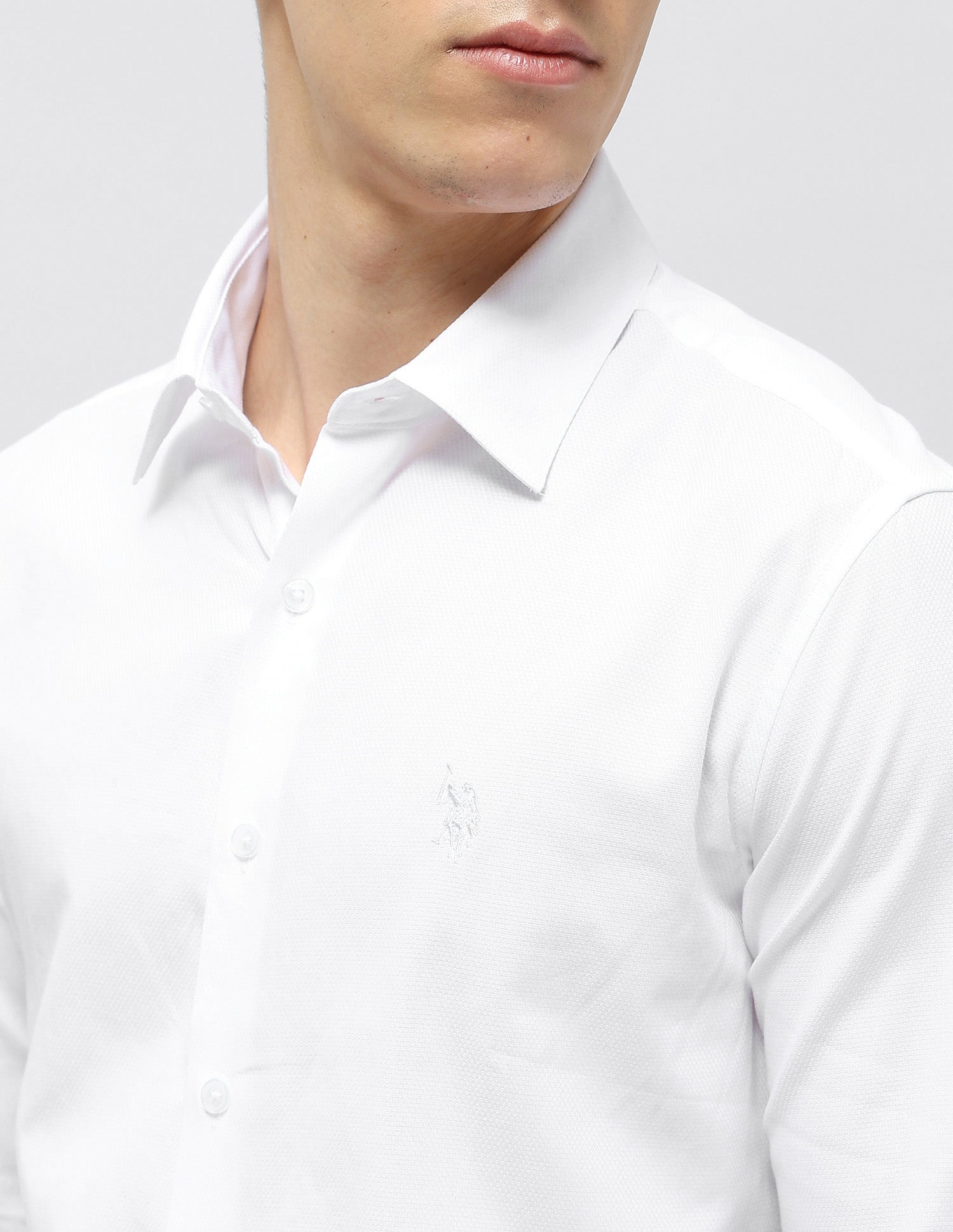 Textured Tailored Fit Shirt White - U.S. POLO ASSN. | Large