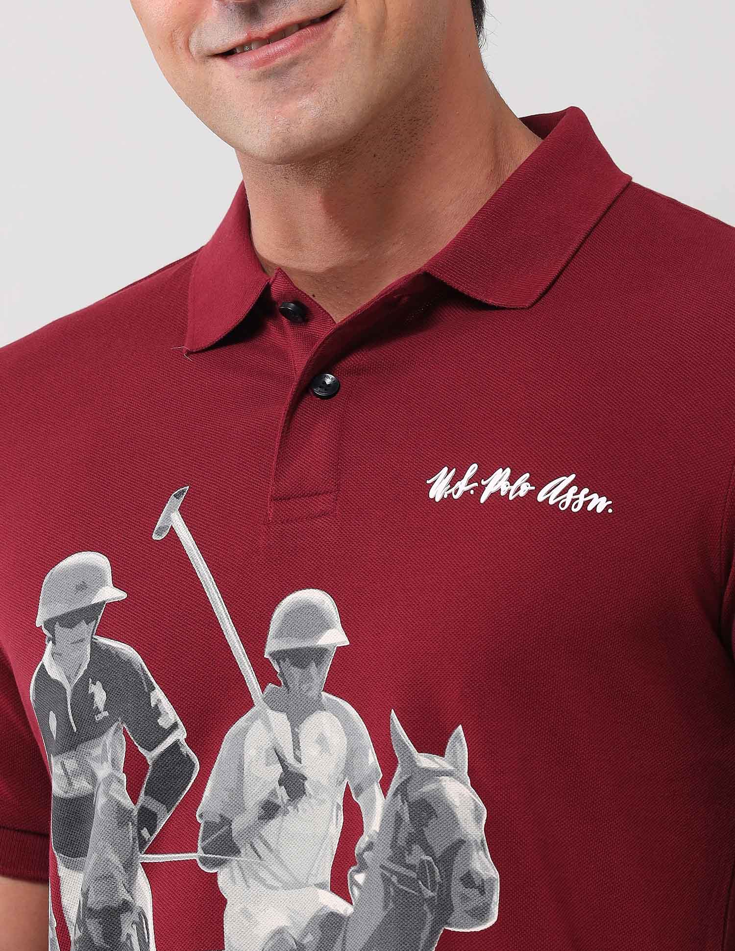 Graphic Printed Pure Cotton Polo Shirt Wine - U.S. POLO ASSN. | Large