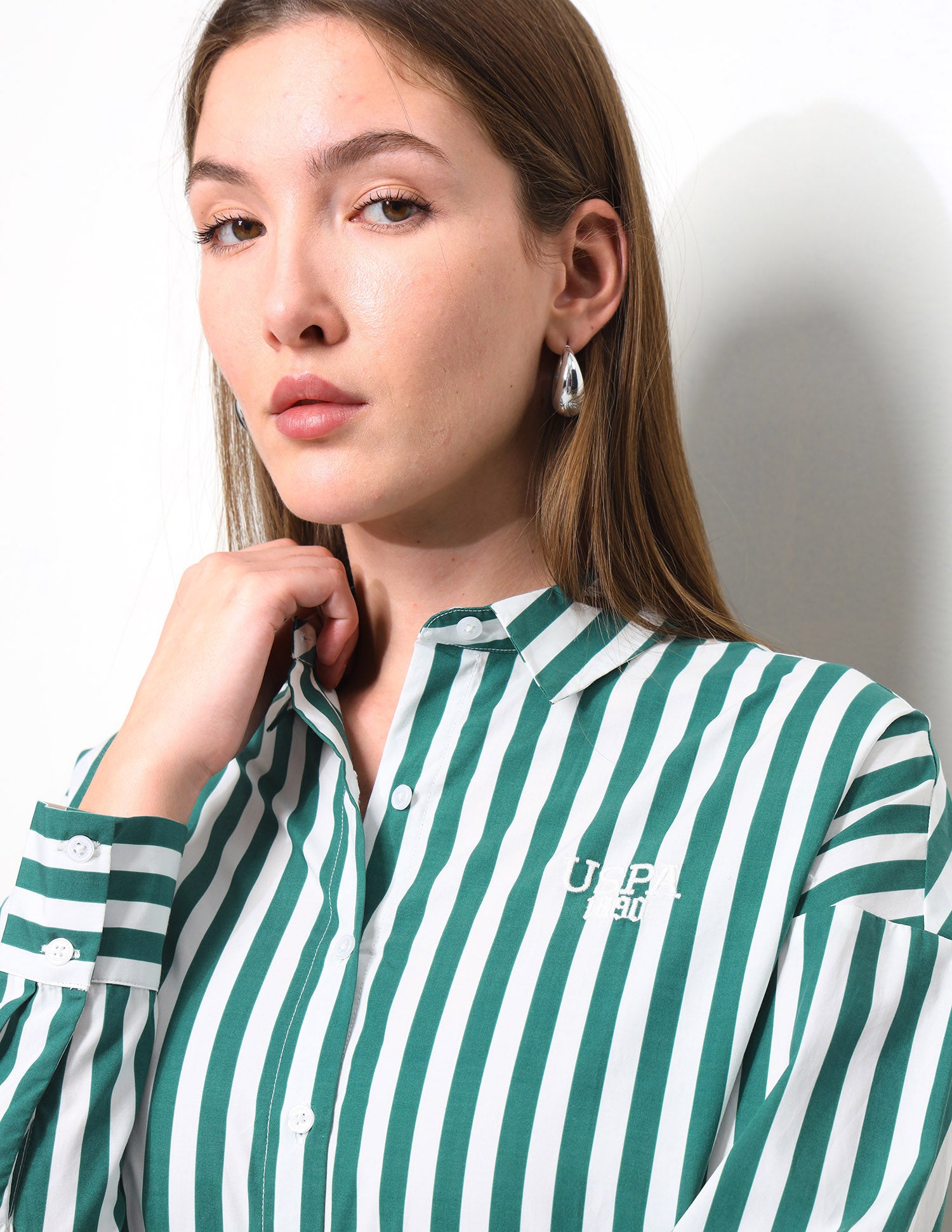 Vertical Striped Oversized Fit Shirt Green - U.S. Polo Assn. India | Large