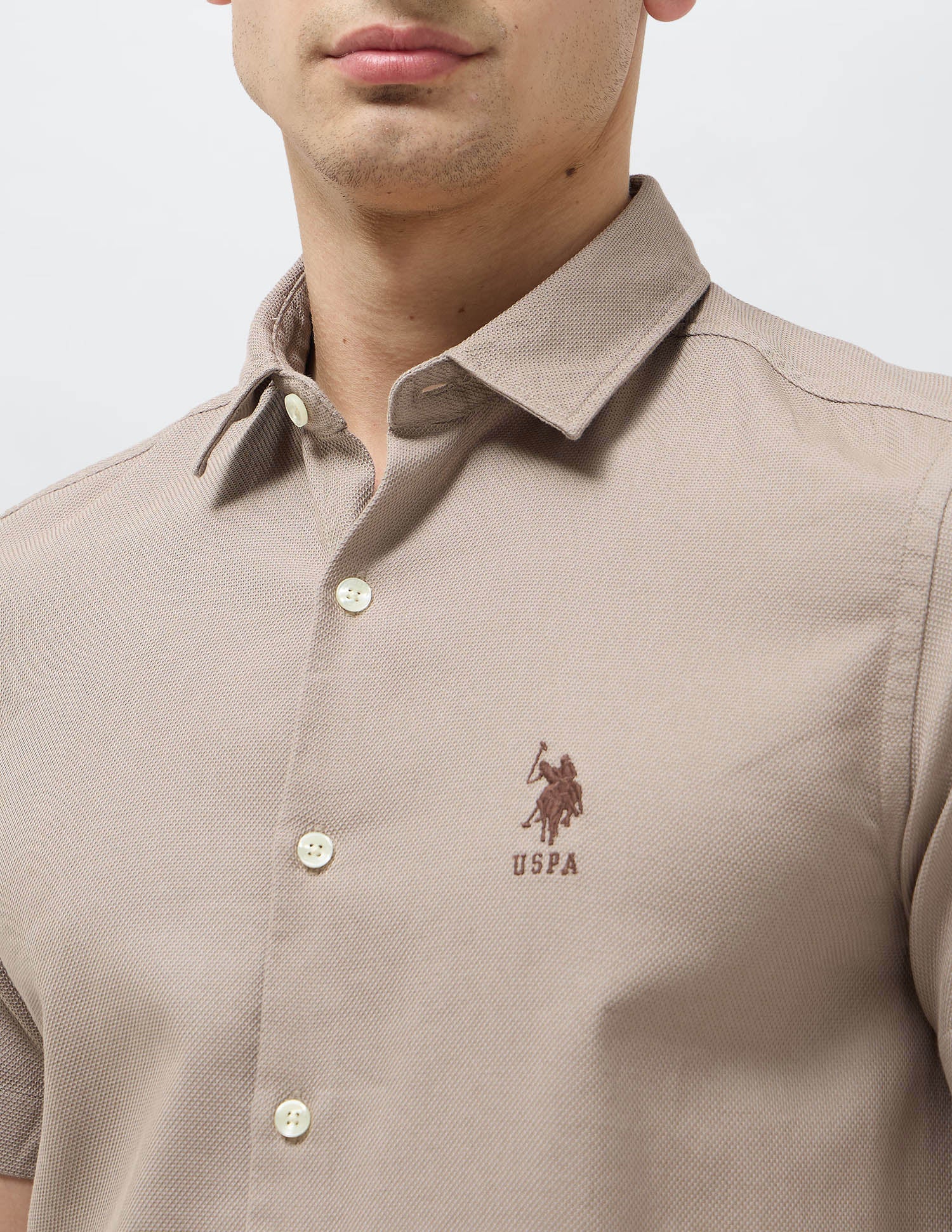 Dobby Textured Regular Fit Shirt Light Brown - U.S. Polo Assn. India | Large