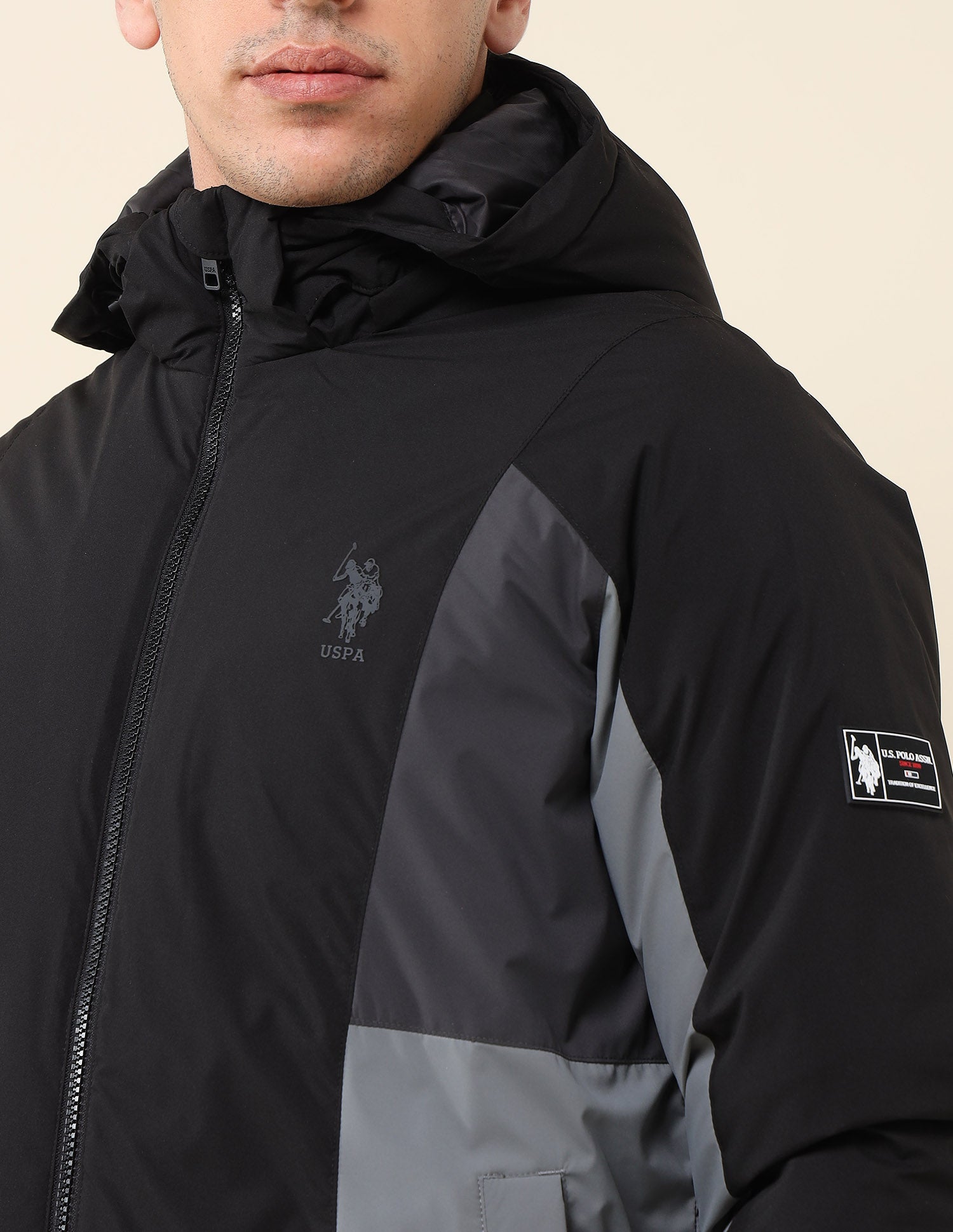 High Neck Regular Fit Jacket Black - U.S. Polo Assn. India | Large