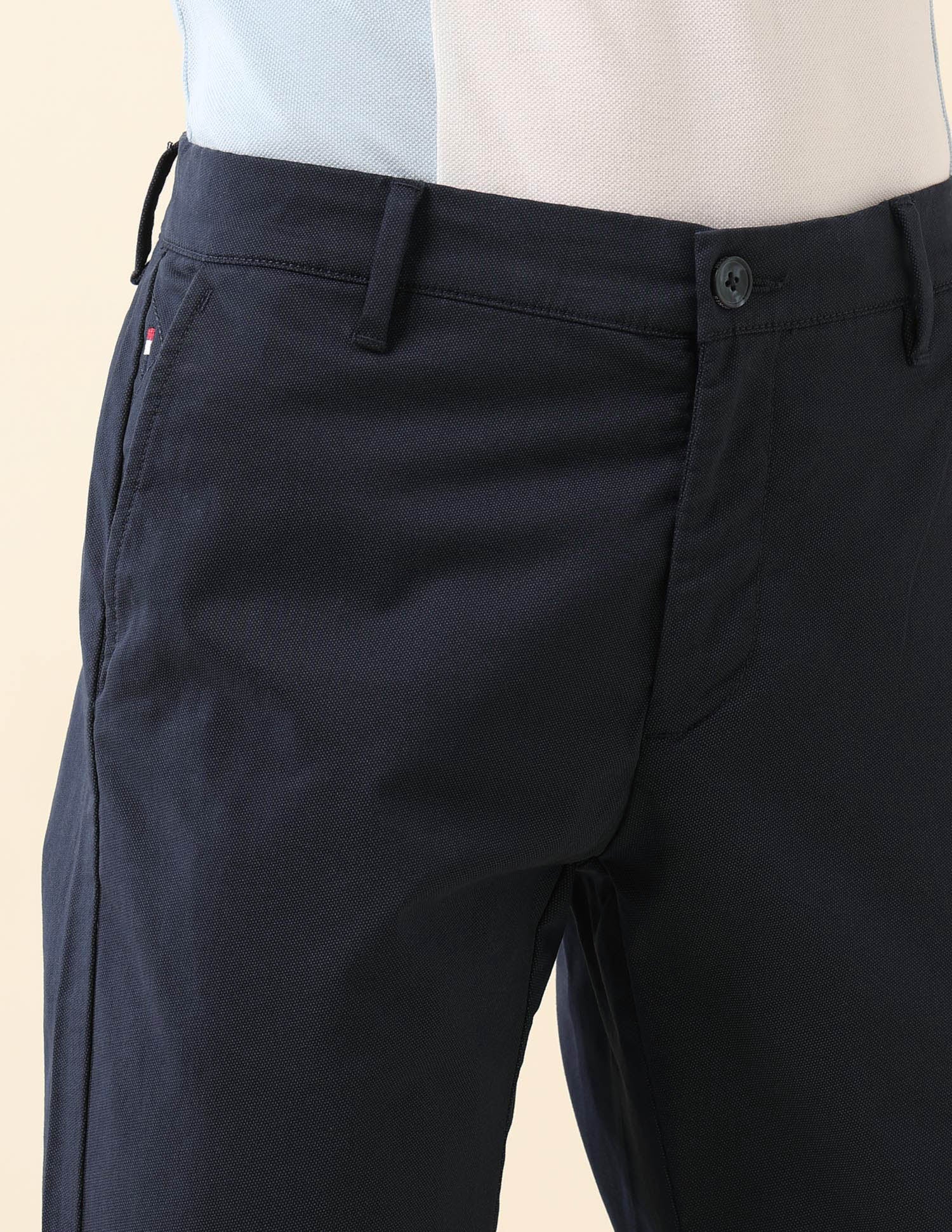 Textured Austin Slim Fit Trousers Navy - U.S. Polo Assn. India | Large