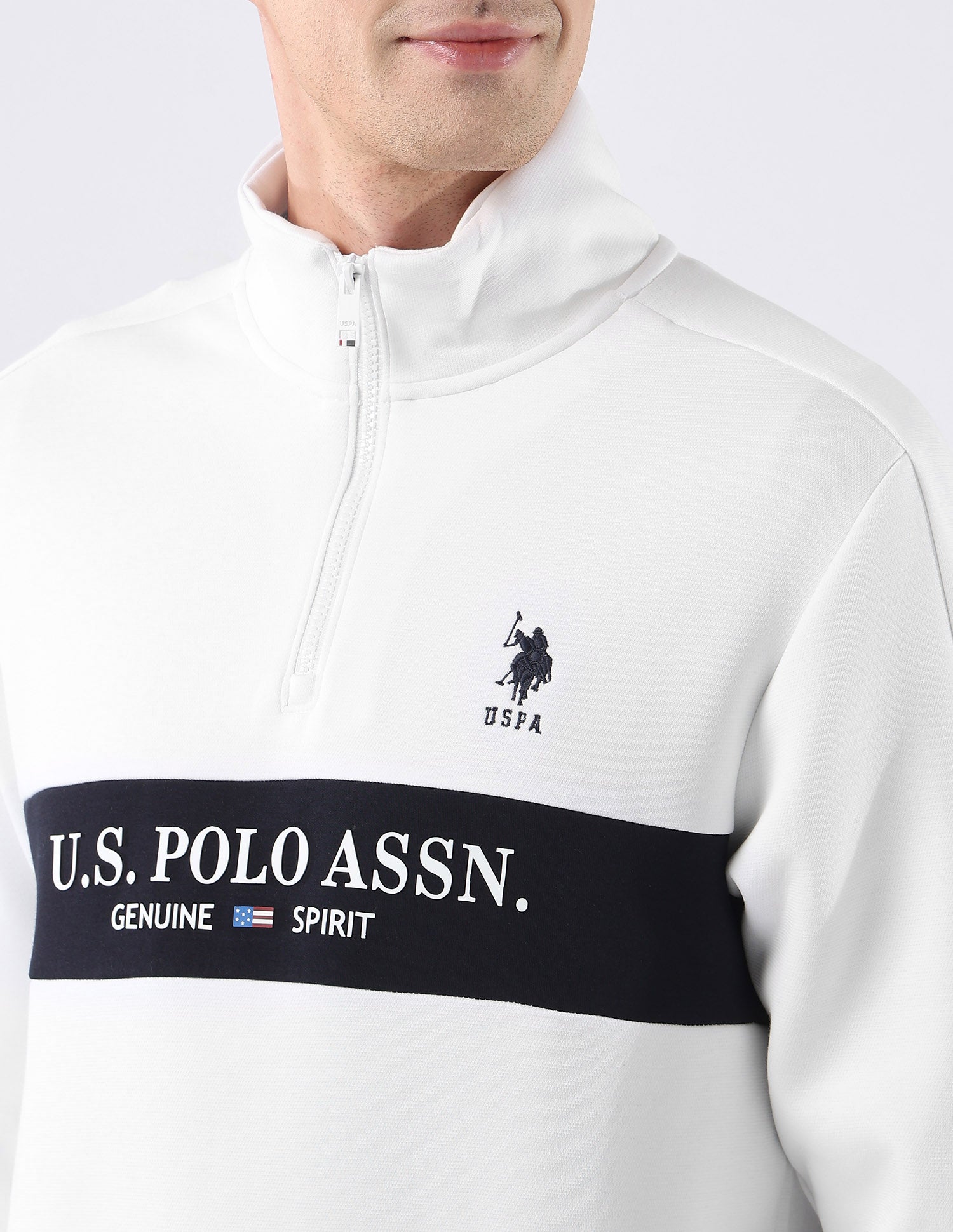 Brand Printed Zipper Sweatshirt White - U.S. POLO ASSN. | Large