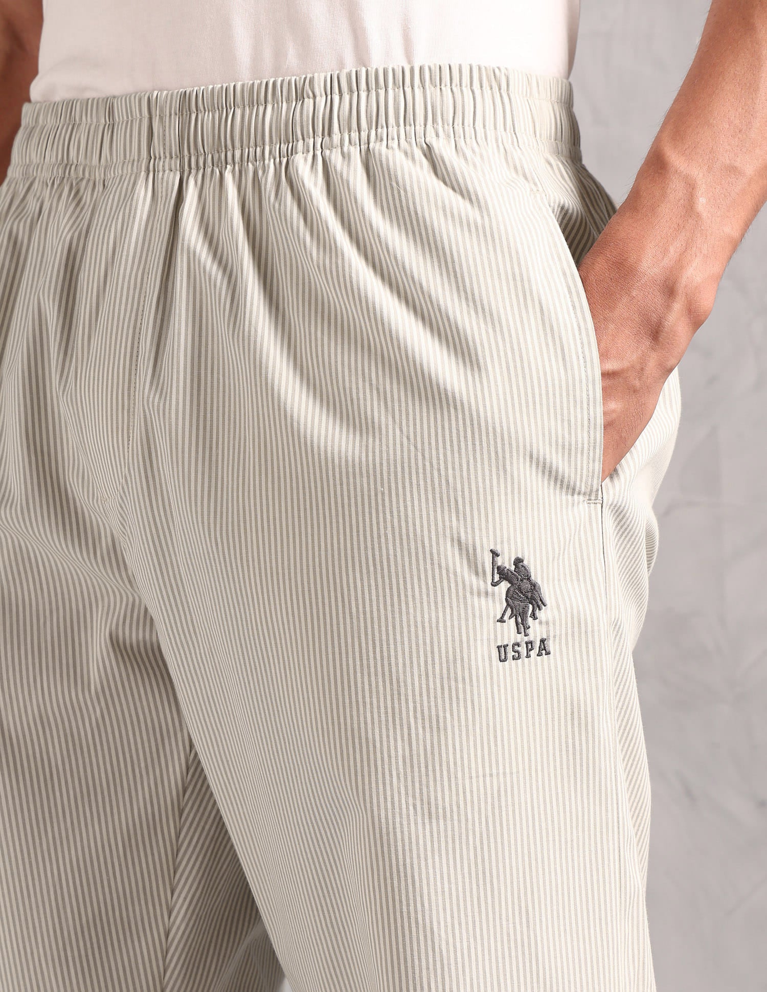 Pure Cotton Striped LP004 Lounge Pants - Pack Of 1 White and Greengrey - U.S. Polo Assn. India | Large