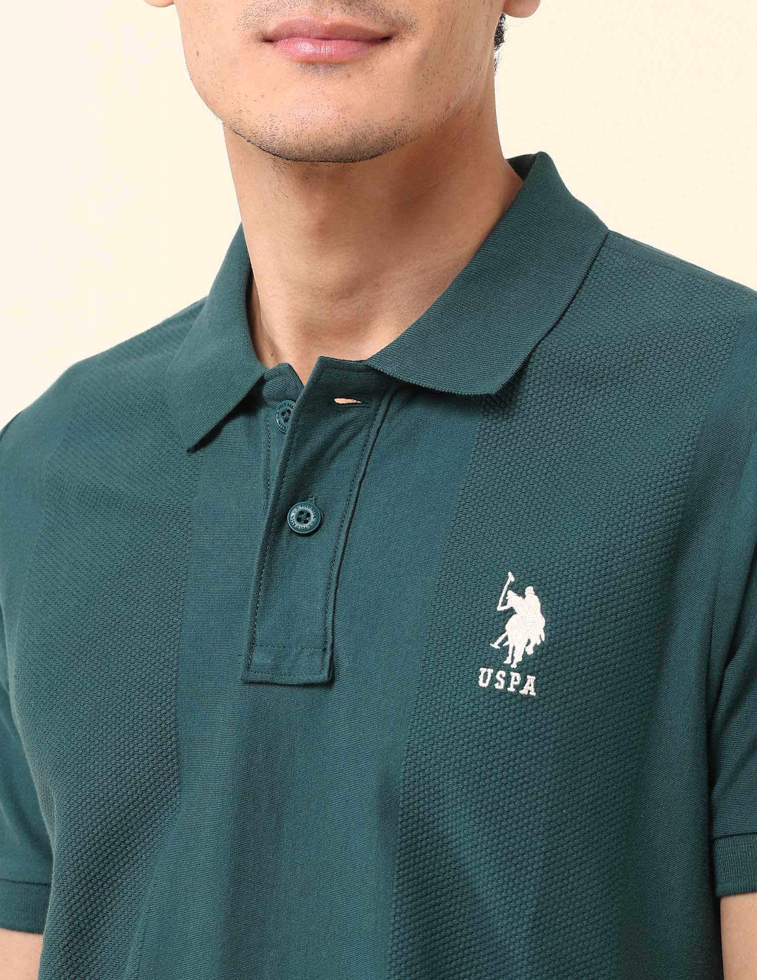 Textured Pure Cotton Classic Polo Shirt Dark Green - U.S. Polo Assn. India | Large