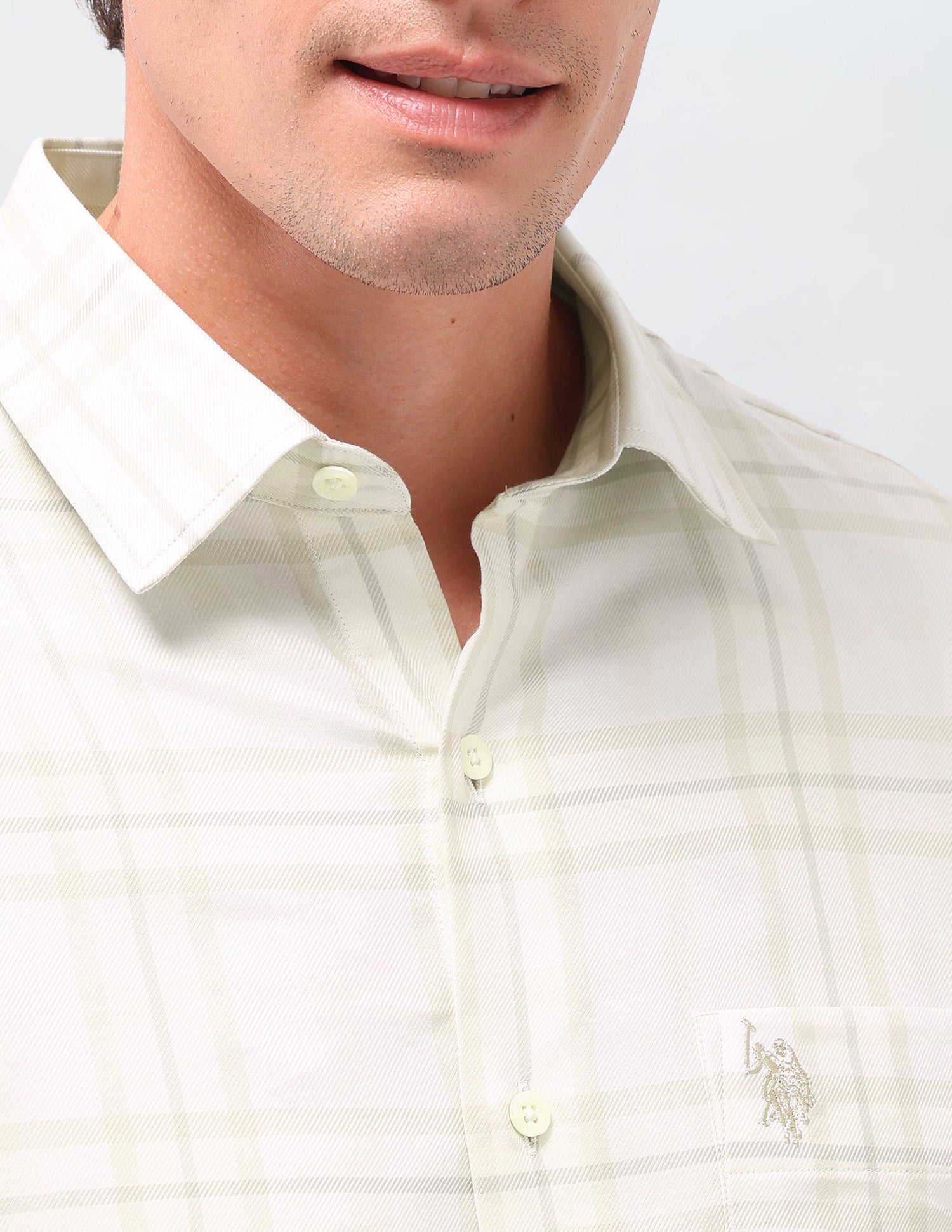 Grid Tattersall Checked Twill Shirt Ivory - U.S. Polo Assn. India | Large