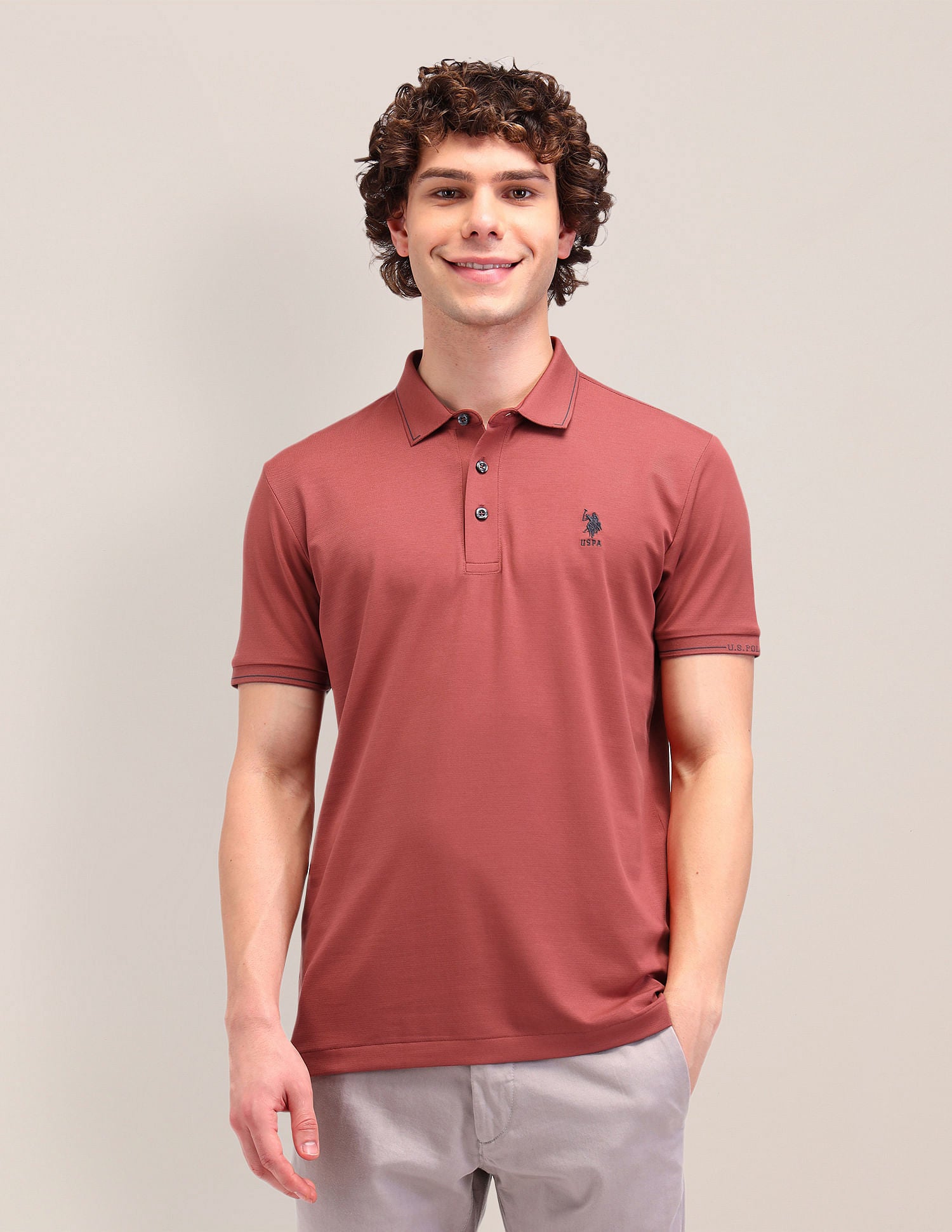 Solid Slim Fit Polo Shirt Rust Red - U.S. Polo Assn. India | Large