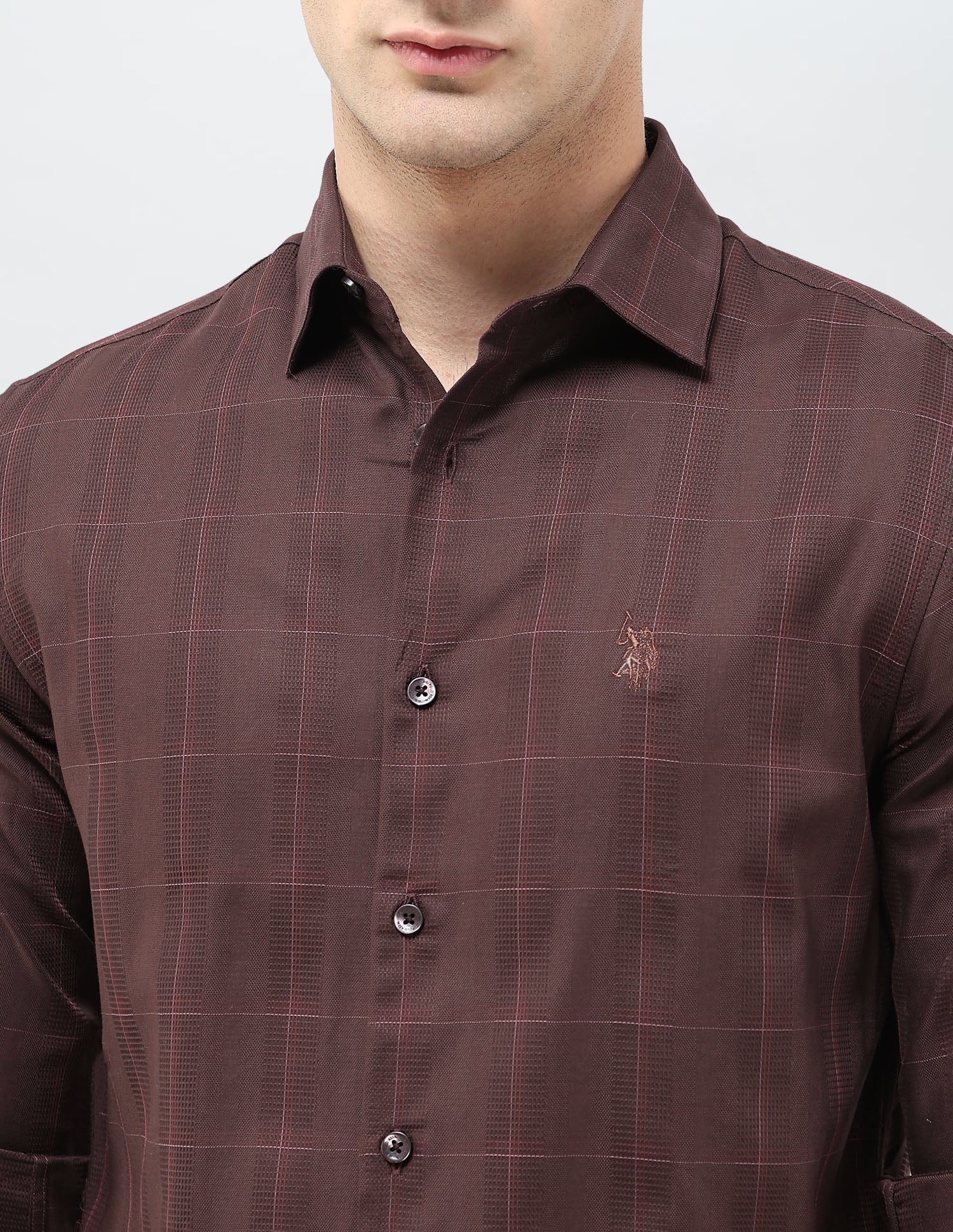 Regular Fit Textured With Grid Checked Shirt Burgundy - U.S. POLO ASSN. | Large