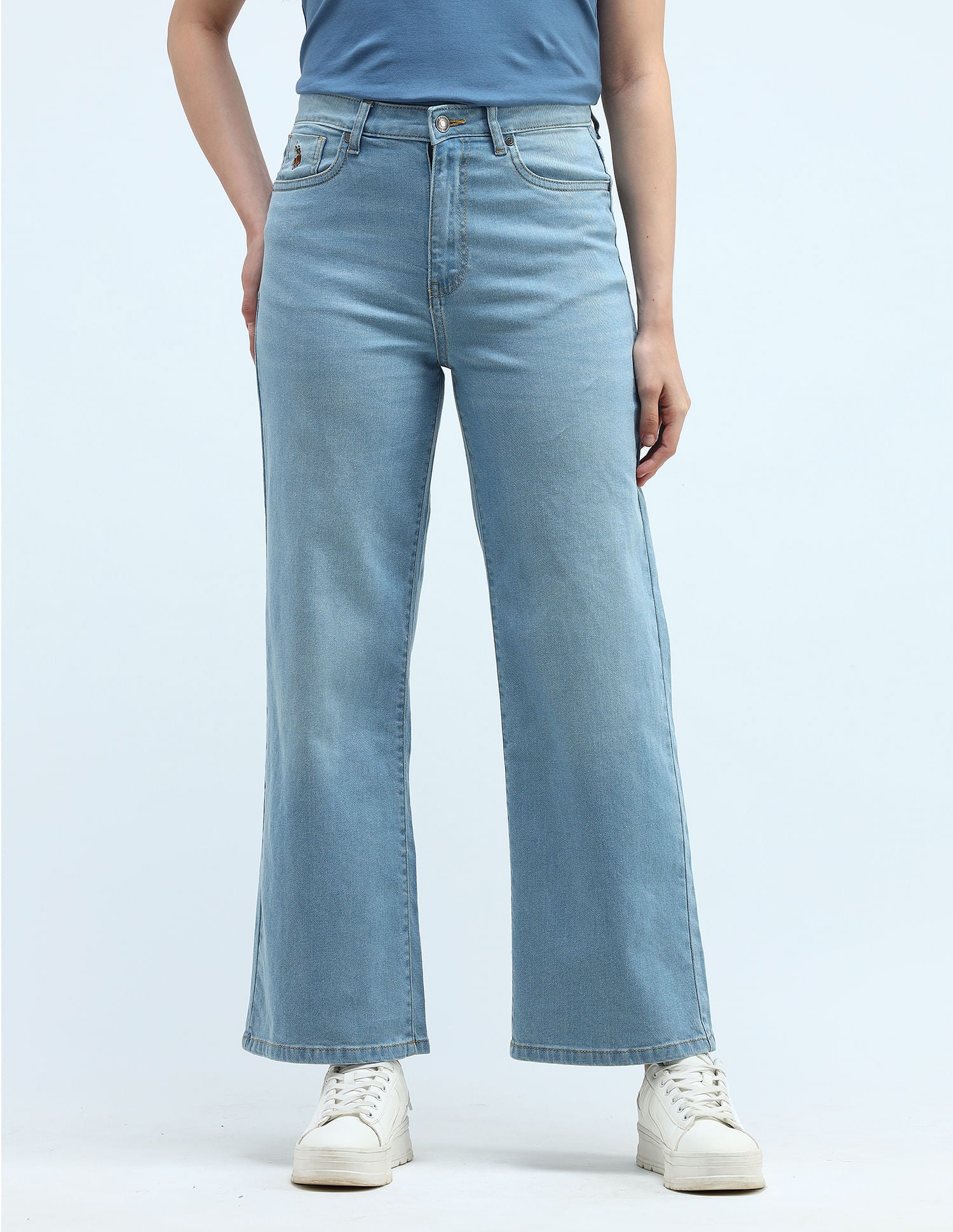 High Rise Wide Leg Jeans Blue - U.S. POLO ASSN. | Large