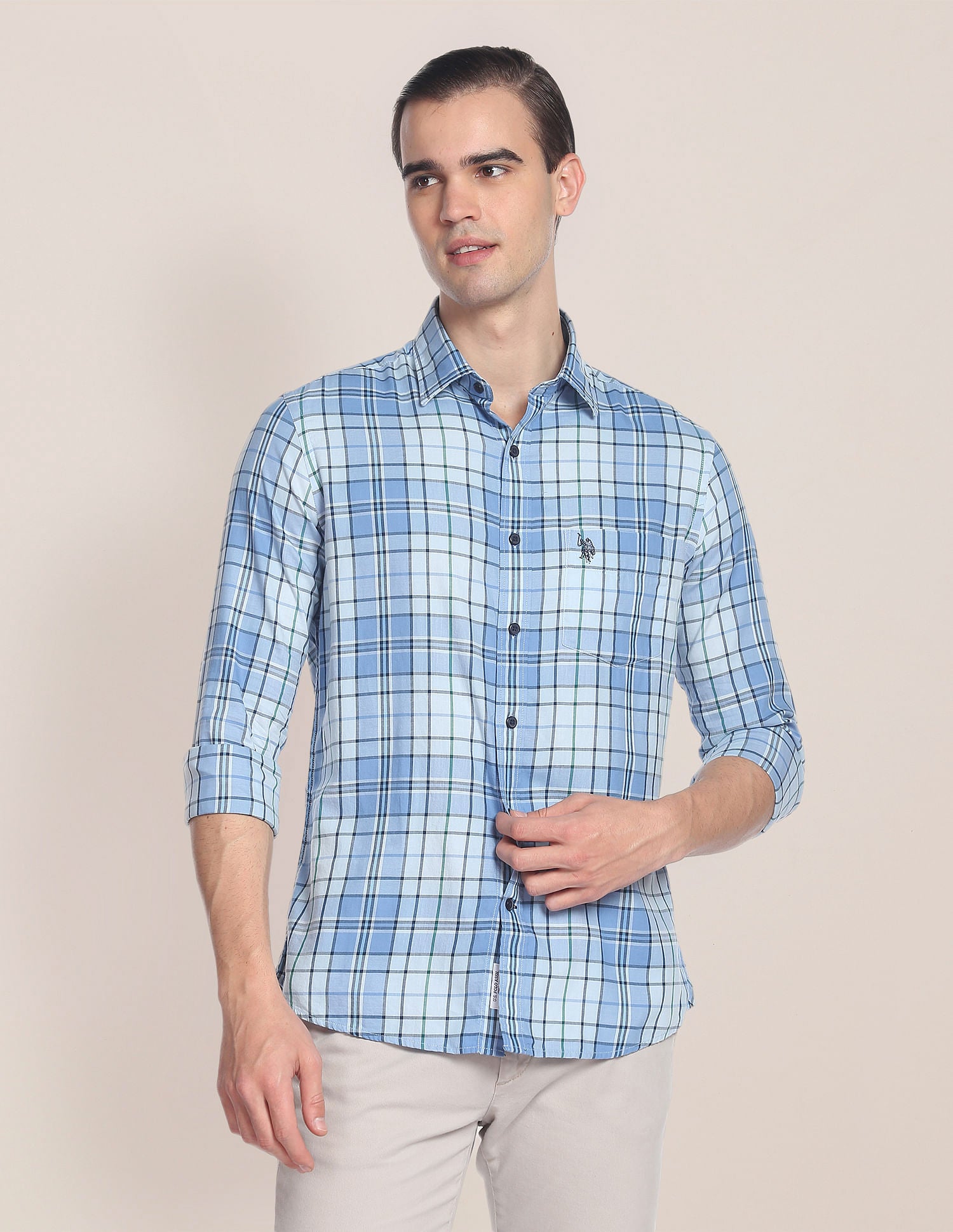 Plaid Check Twill Casual Shirt Blue - U.S. Polo Assn. India | Large