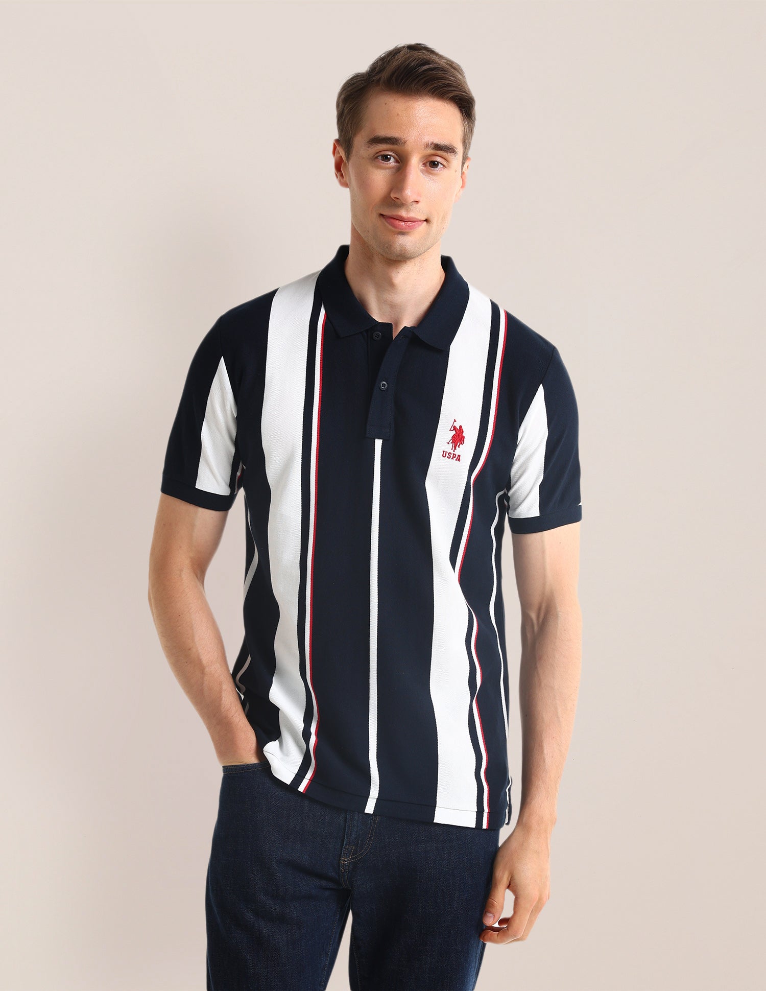 Vertical Striped Slim Fit Polo Shirt Navy - U.S. POLO ASSN. | Large