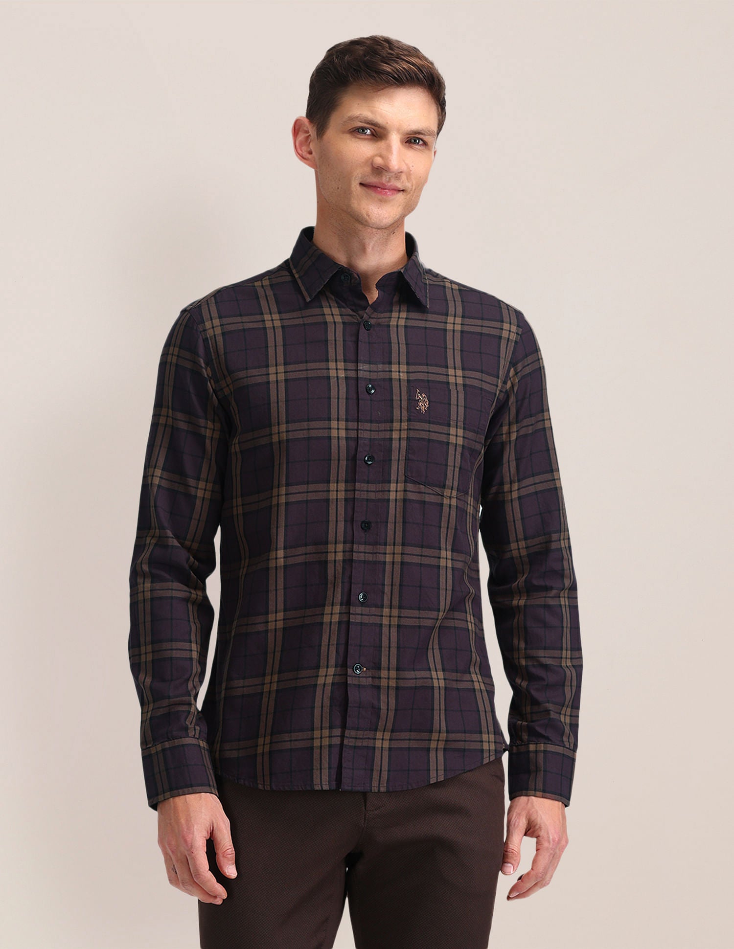 Tartan Check Tailored Fit Shirt Wine - U.S. Polo Assn. India | Large