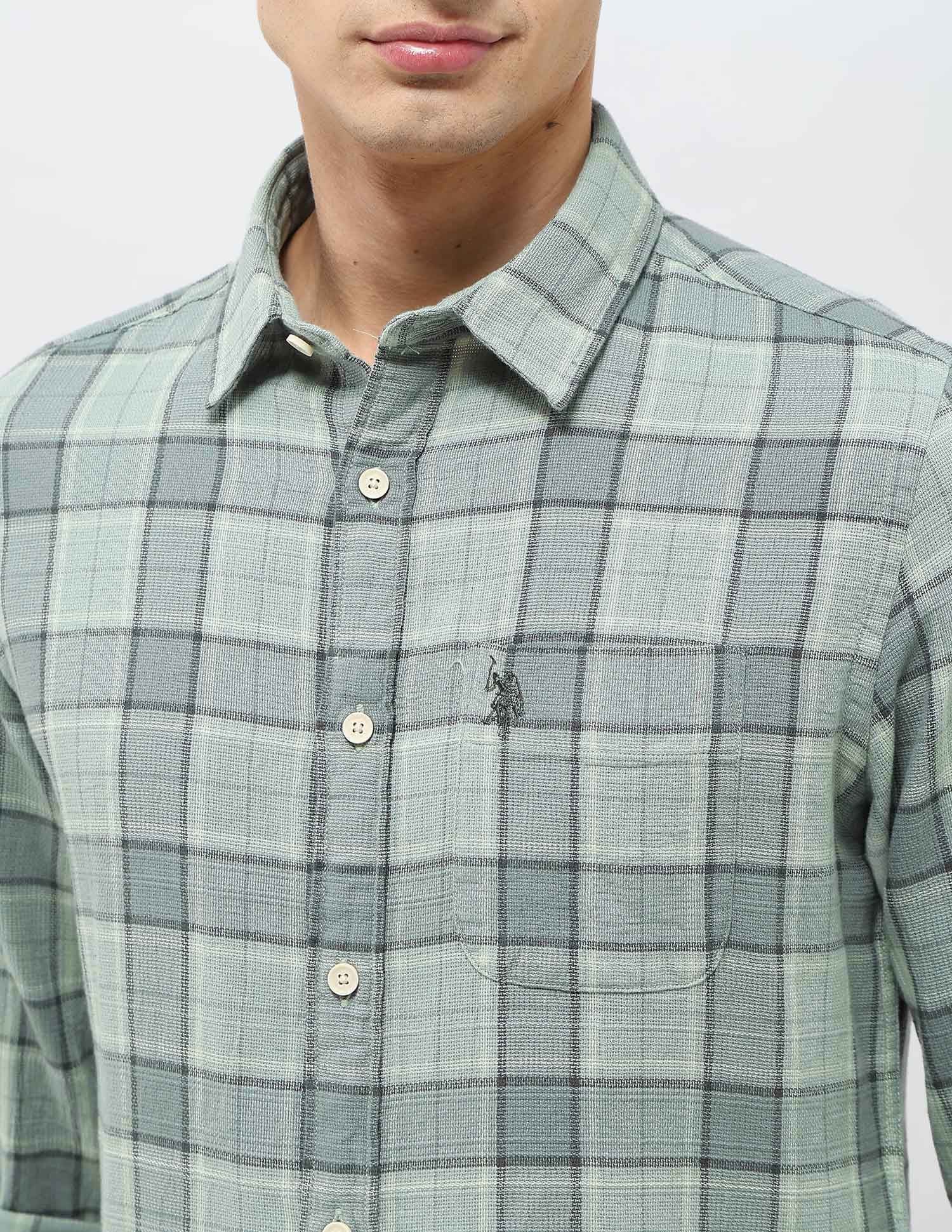 Tartan Checked Regular Fit Shirt Light Green - U.S. Polo Assn. India | Large