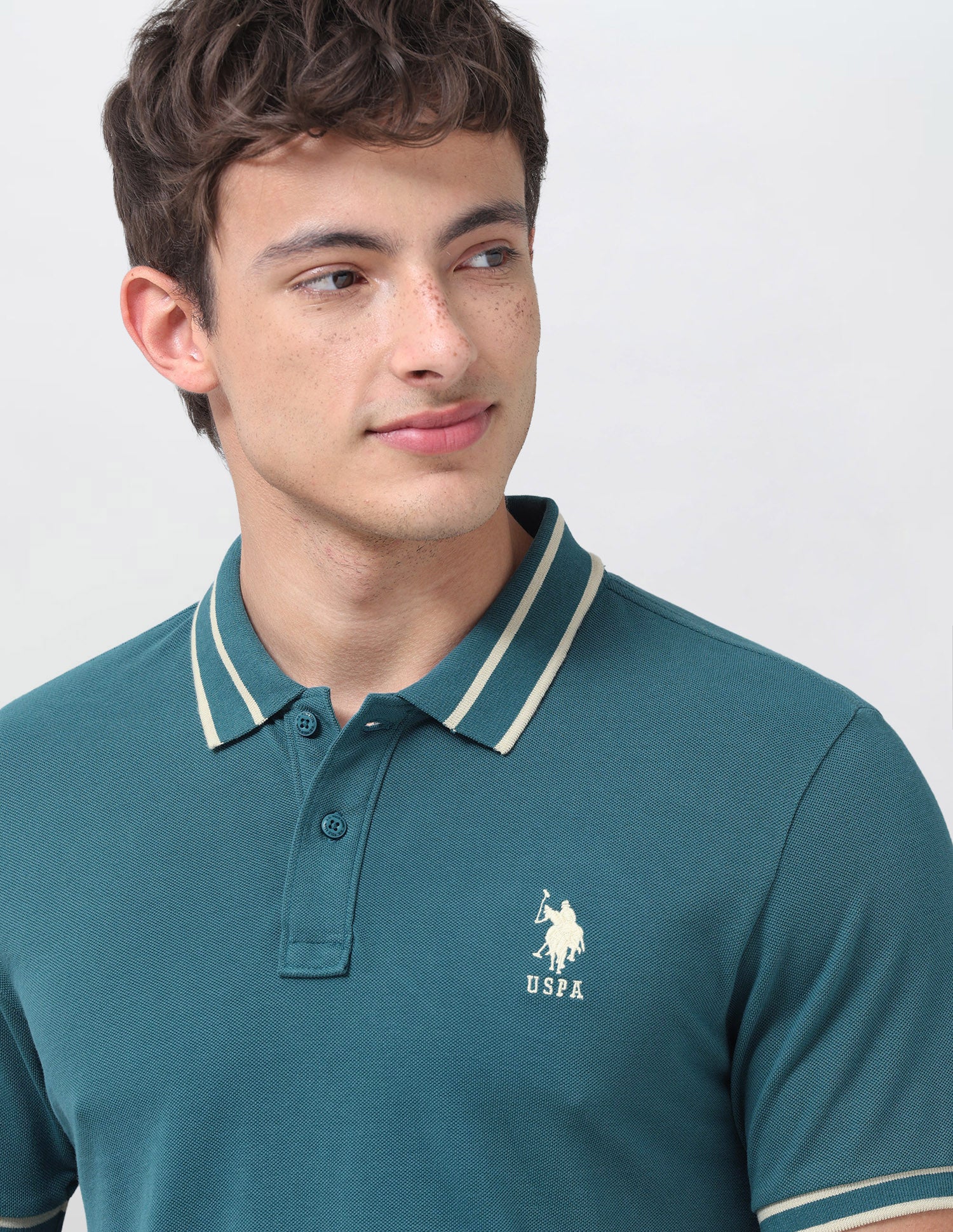 Solid Regular Fit Polo Shirt Teal - U.S. Polo Assn. India | Large