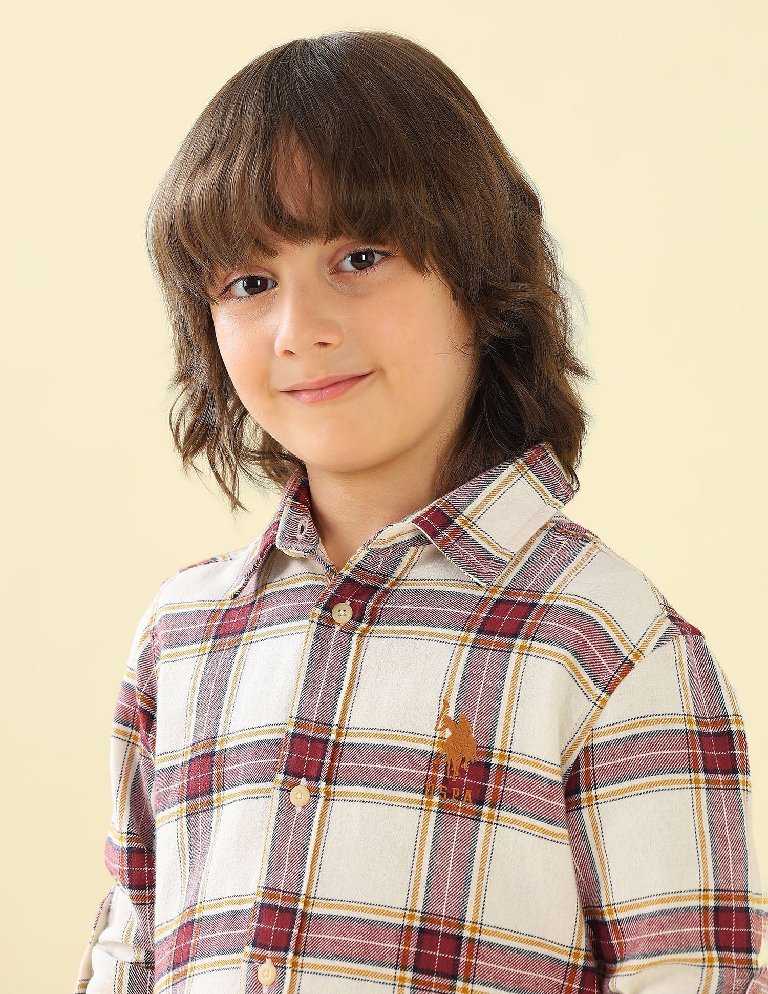 Twill Plaid Checked Hooded Shirt Off White - U.S. Polo Assn. India | Large