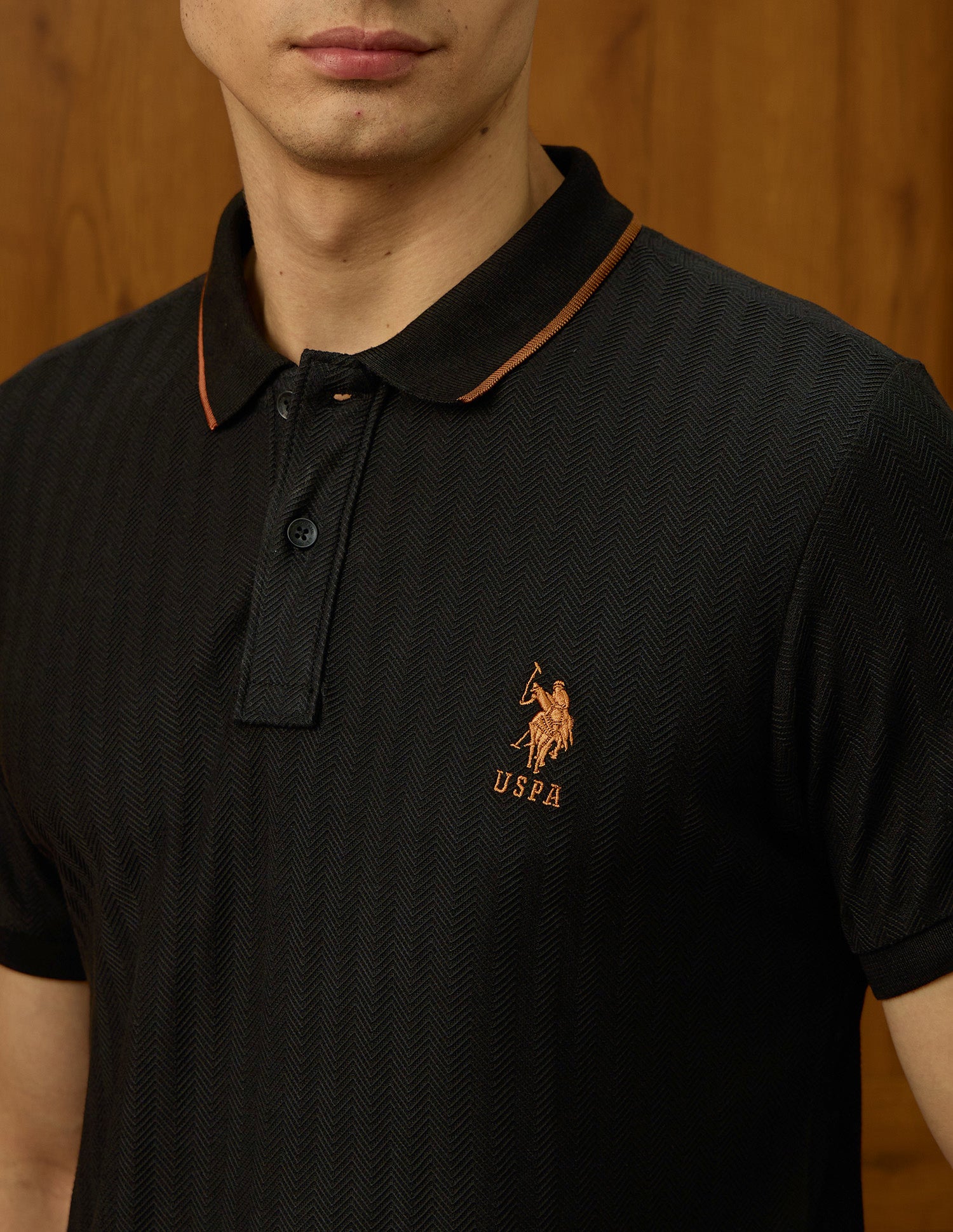 Self Design Chevron Varsity Polo Shirt Black - U.S. POLO ASSN. | Large