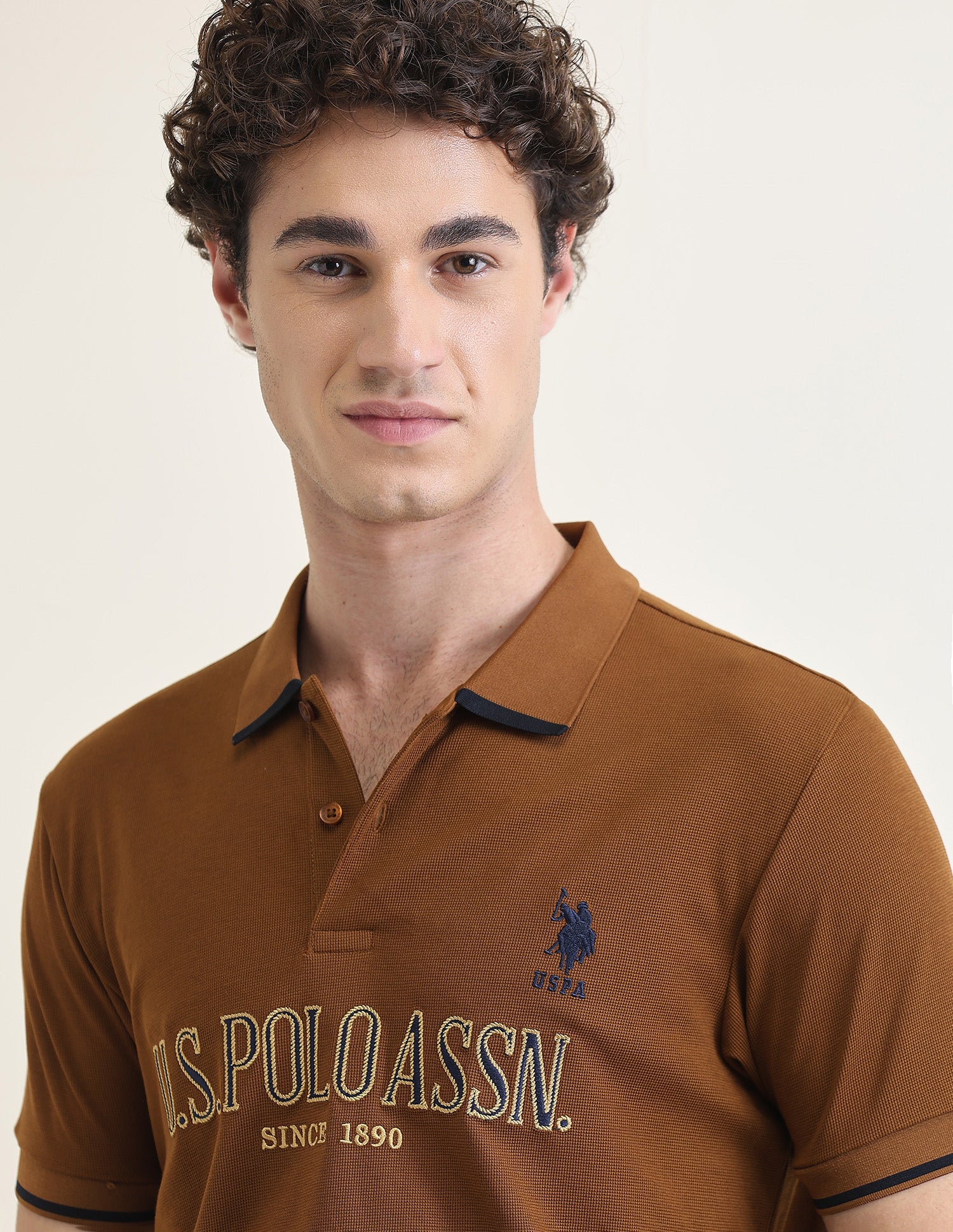 Brand Embroidered Slim Fit Polo Shirt Brown - U.S. Polo Assn. India | Large