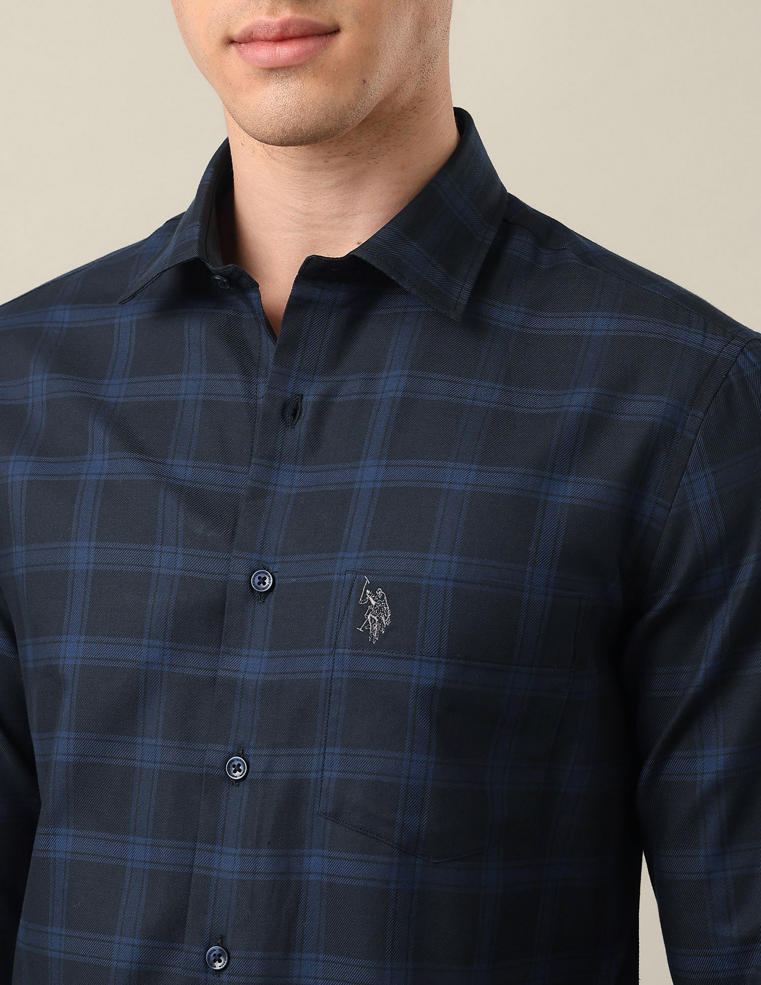 Tailored Fit Grid Tattersall Checked Shirt Navy - U.S. Polo Assn. India | Large