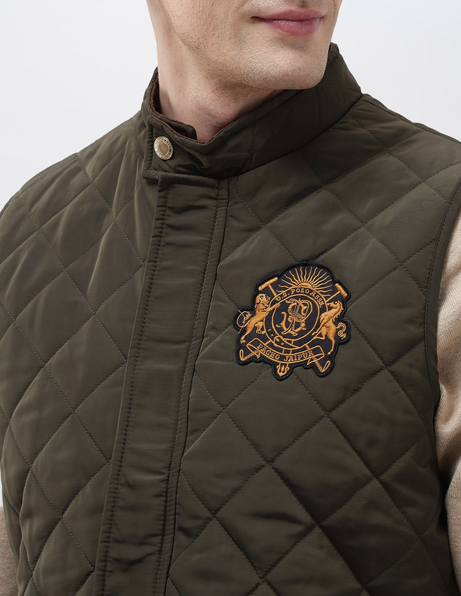 High Neck Solid Quilted Jacket Olive - U.S. POLO ASSN. | Large