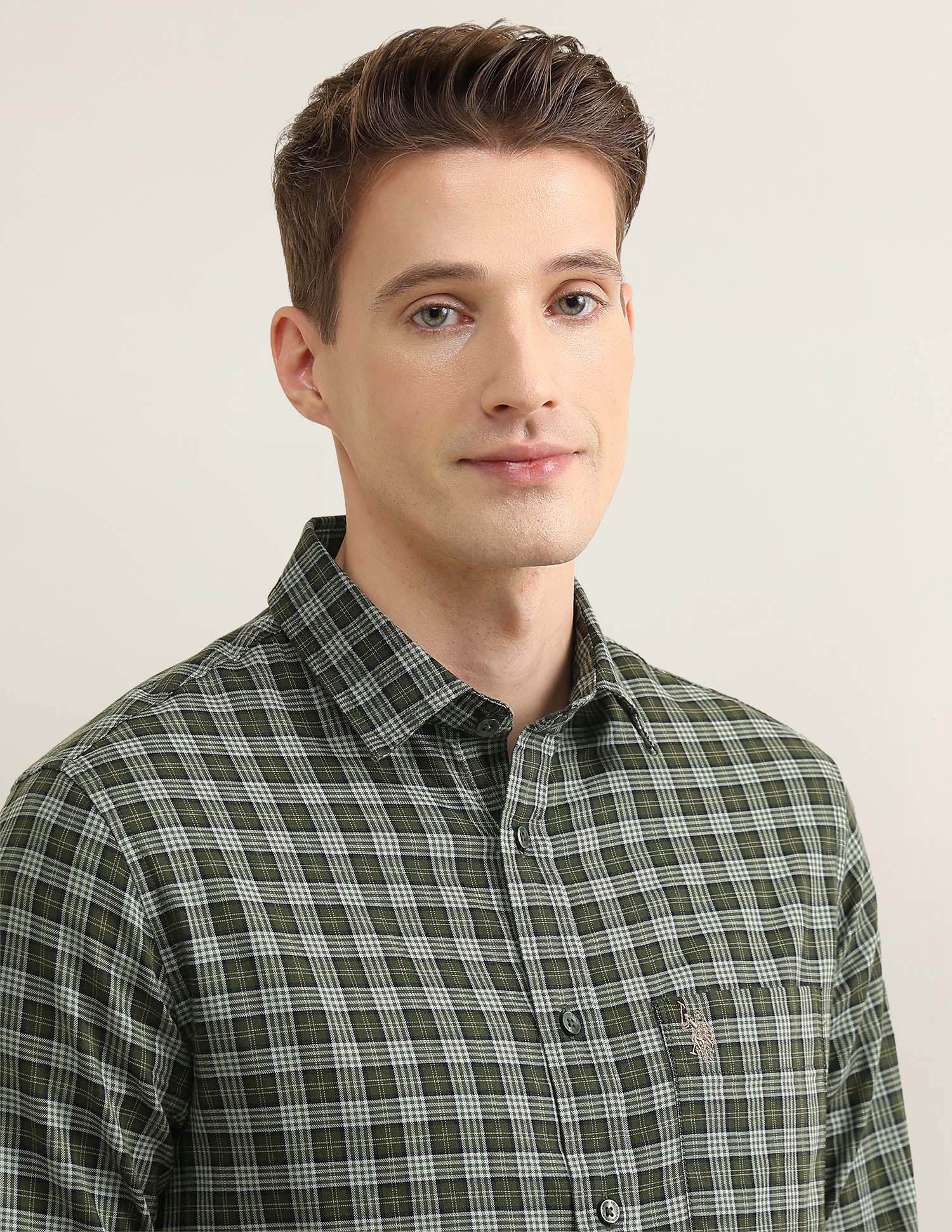 Grid Tattersall Checked Sotogrande Shirt Green - U.S. Polo Assn. India | Large