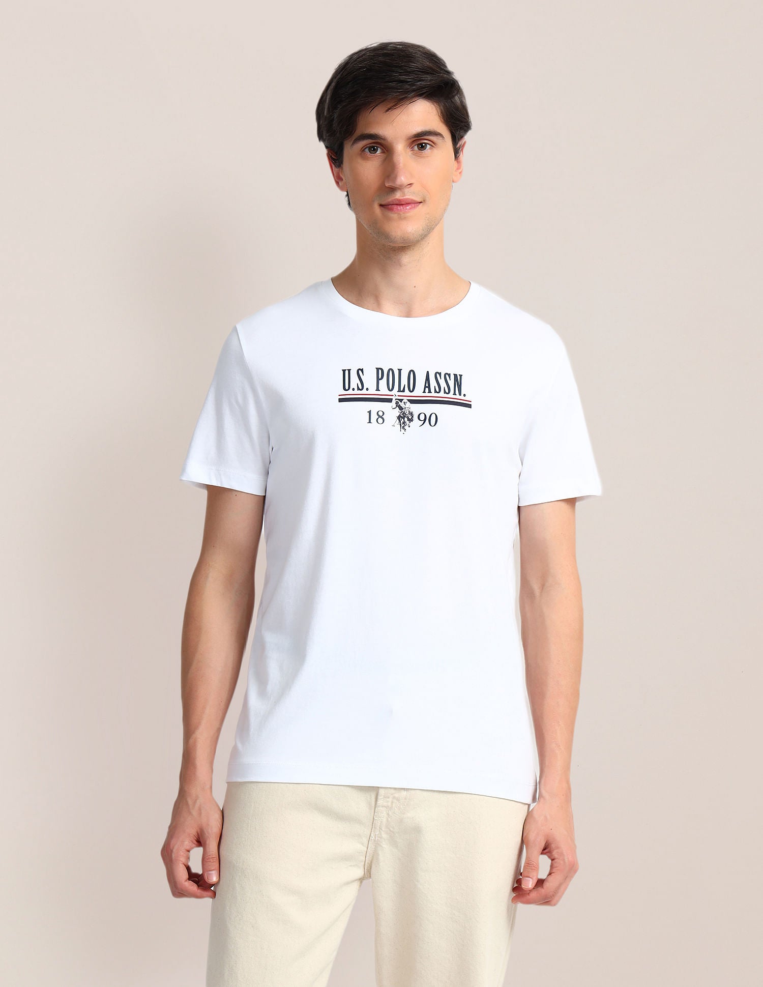 Brand Print Slim Fit T-Shirt White - U.S. Polo Assn. India | Large