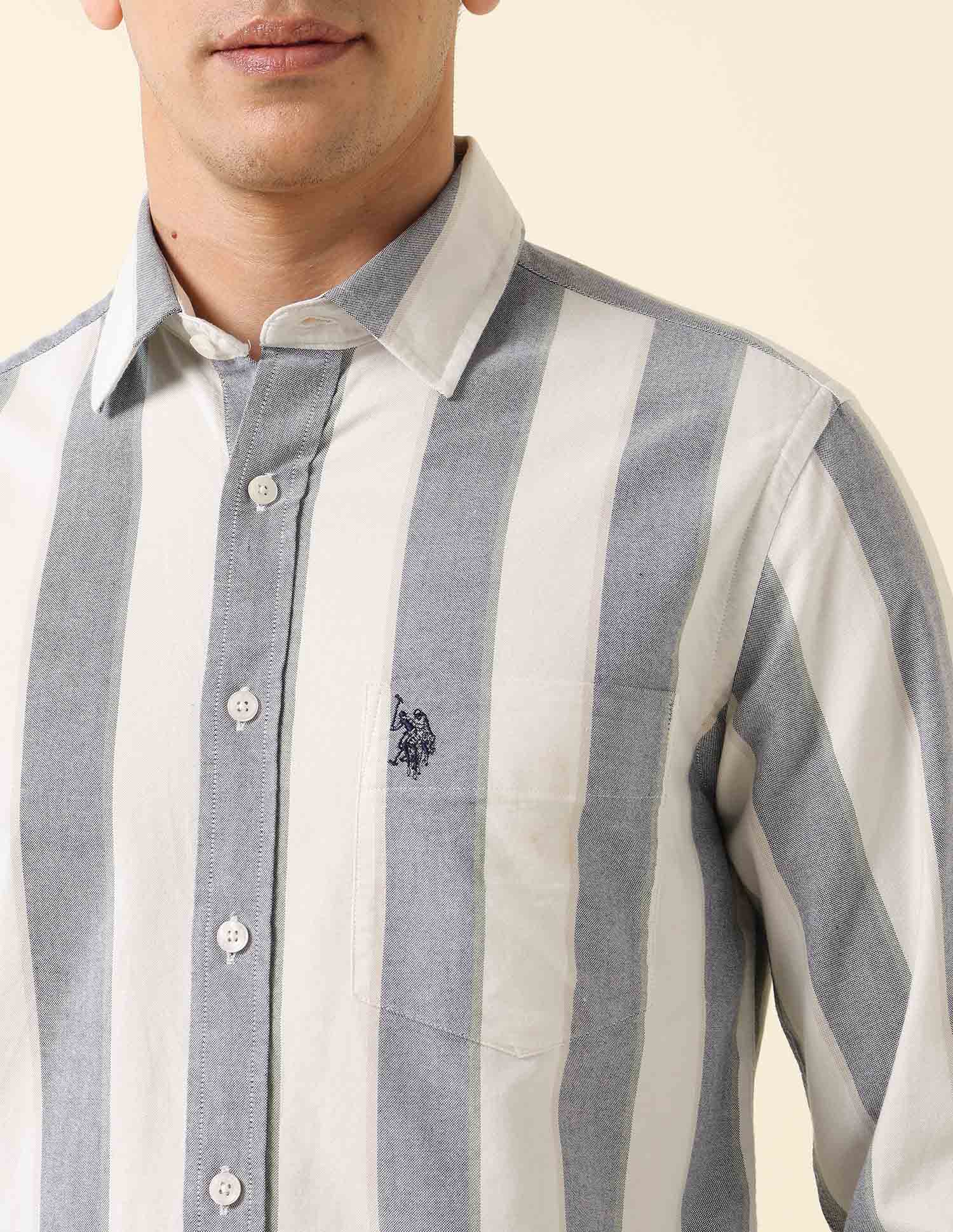 Pure Cotton Vertical Striped Shirt Navy - U.S. POLO ASSN. | Large