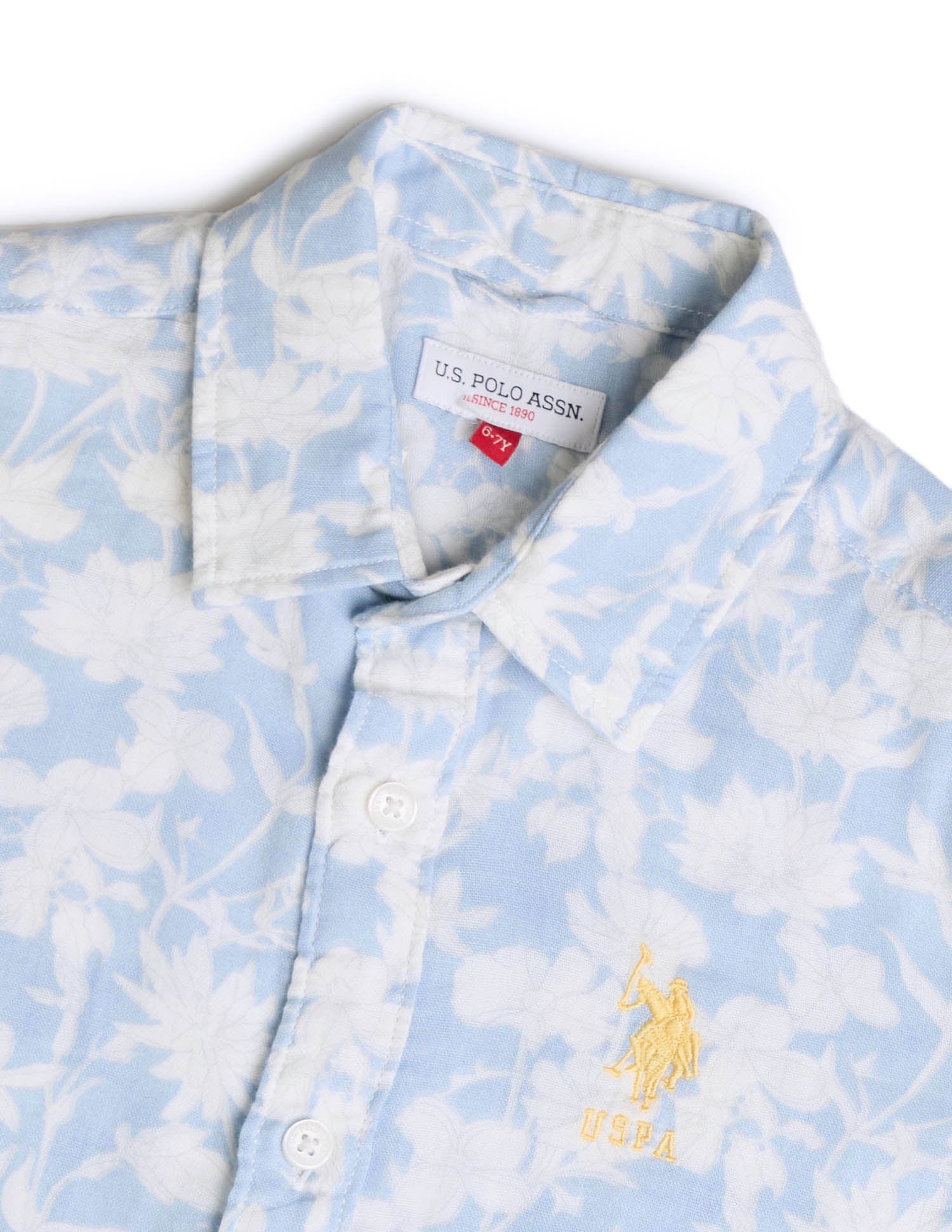 Boys Floral Printed Regular Fit Shirt Light Blue - U.S. POLO ASSN. | Large