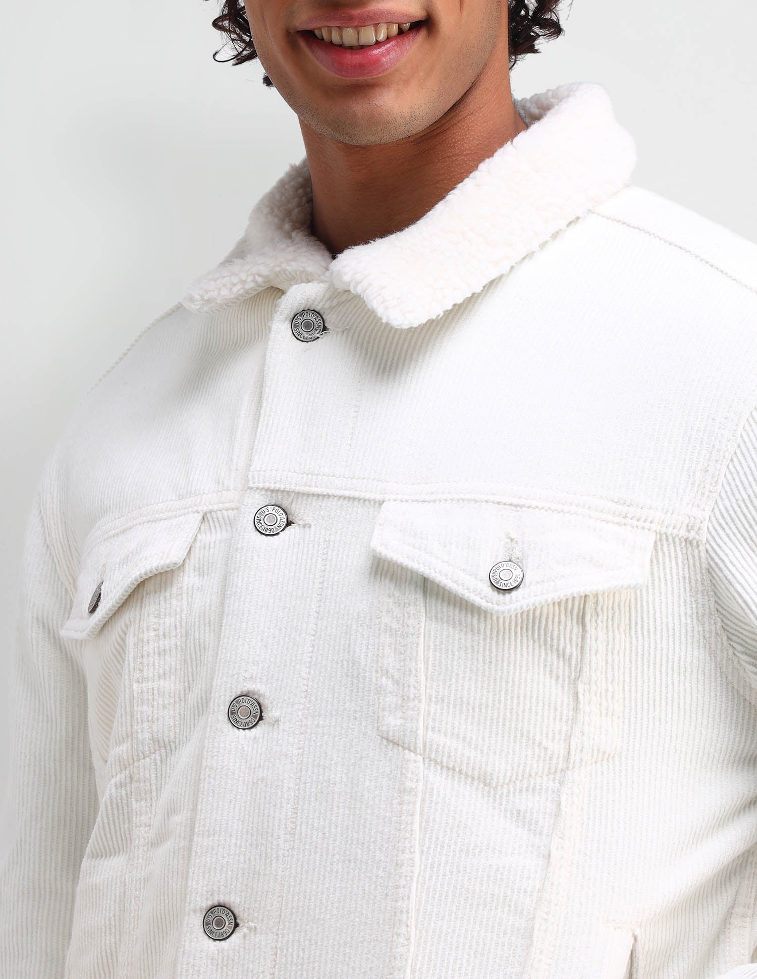 Slim Fit Corduroy Sherpa Jacket White - U.S. POLO ASSN. | Large