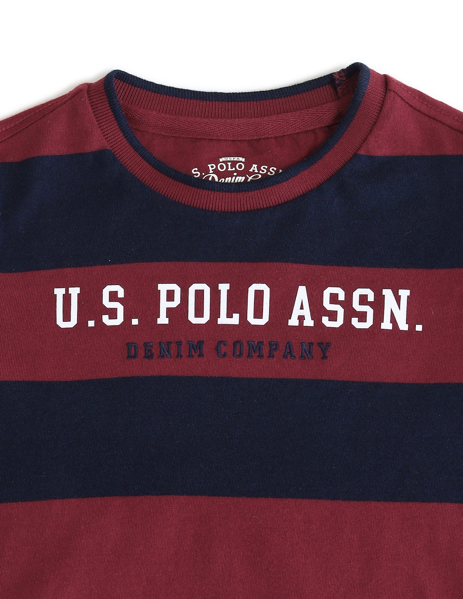 Boys Horizontal Striped Regular Fit T-Shirt Maroon - U.S. POLO ASSN. | Large
