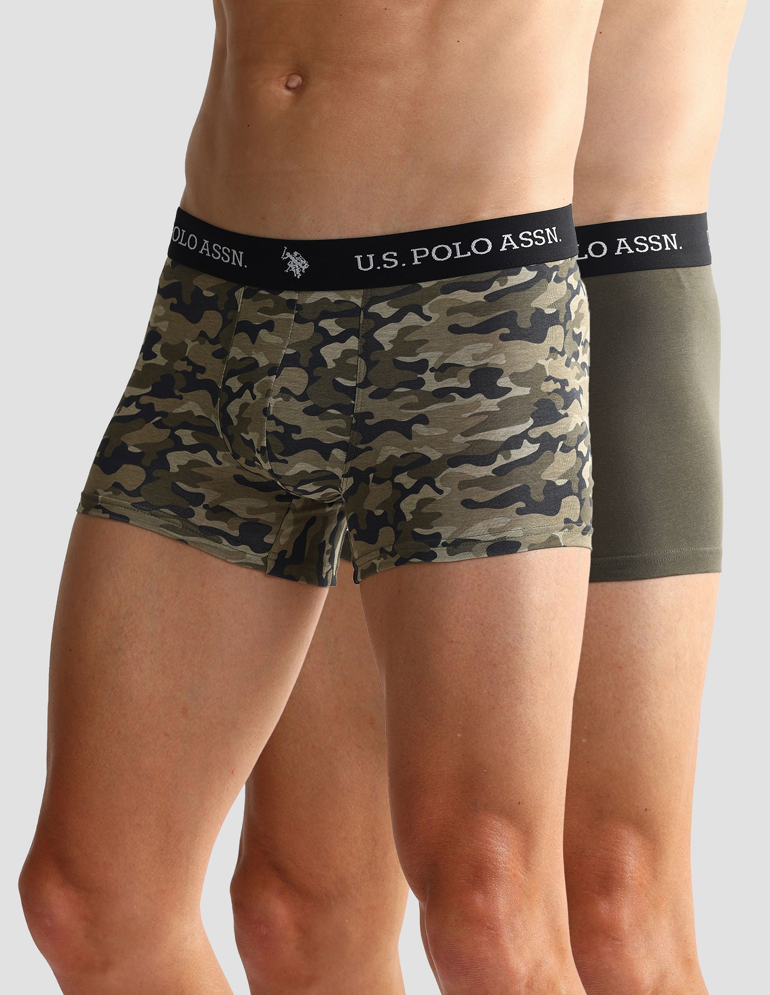 Elastic Waistband Ribbed Solid OET10 Trunks - Pack Of 2 Camo Olive and Dark Olive - U.S. POLO ASSN. | Large
